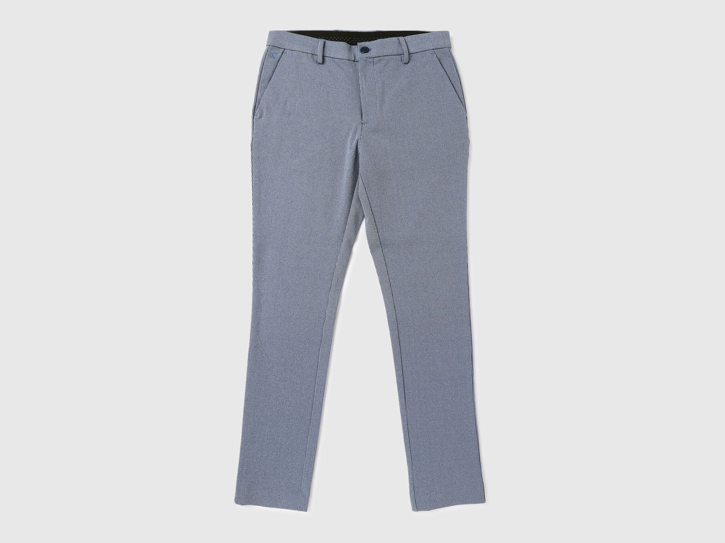 Mid Rise Slim Fit Micro Houndstooth Blue Trouser-Solid