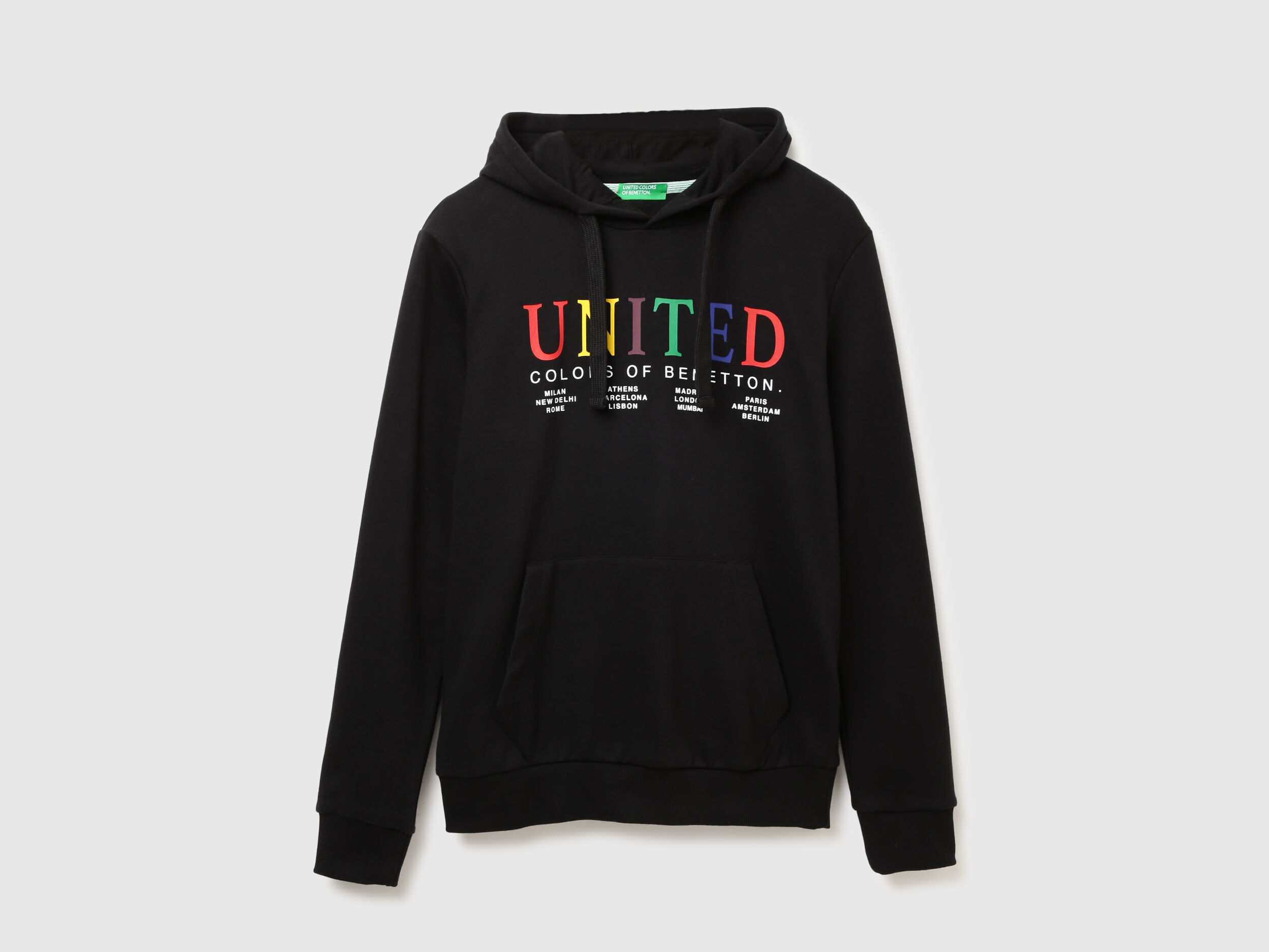 Men Printed Hooded Sweatshirt Black Benetton