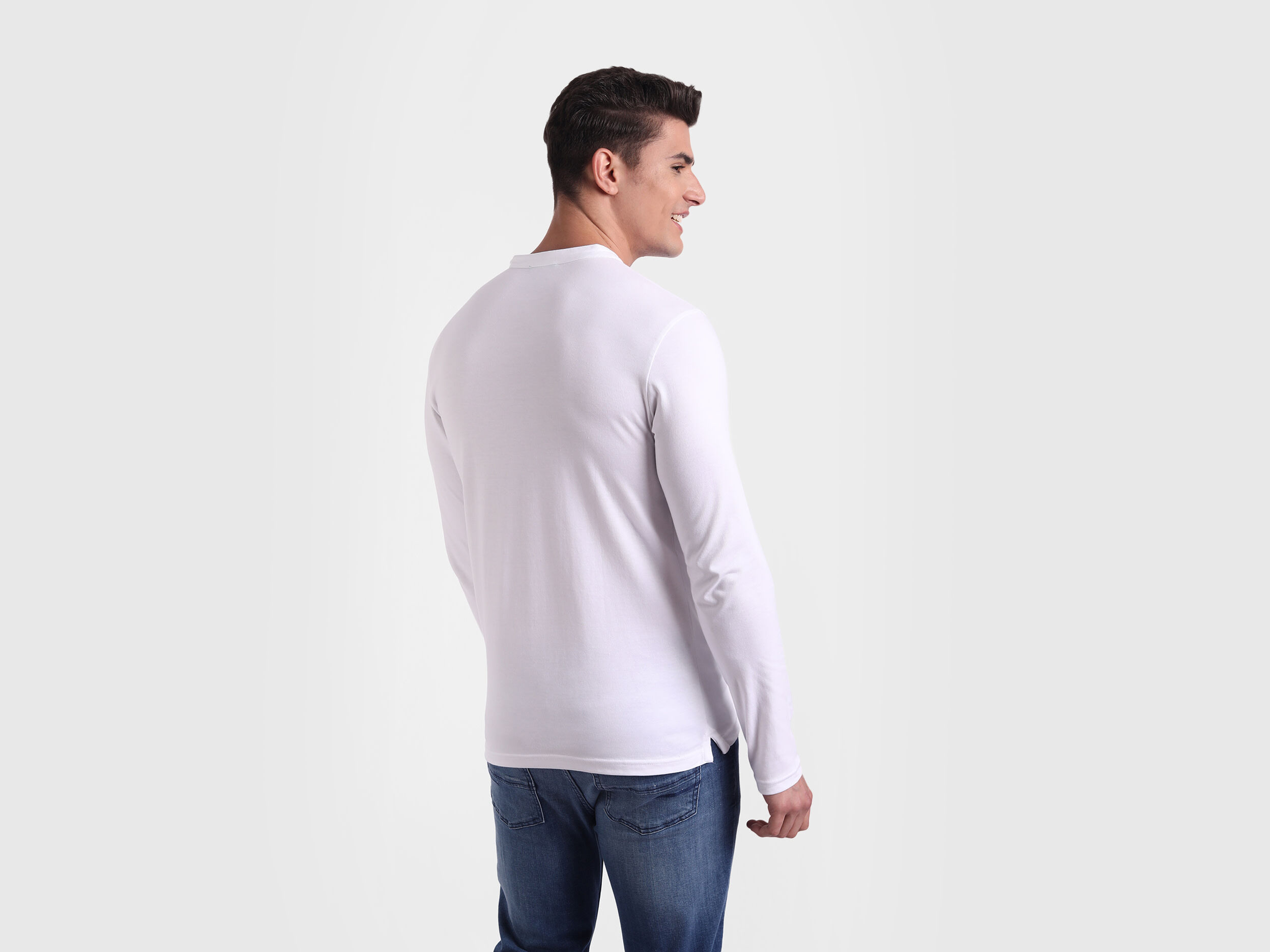 Full Sleeve Jersey Henley Tee - White | Benetton