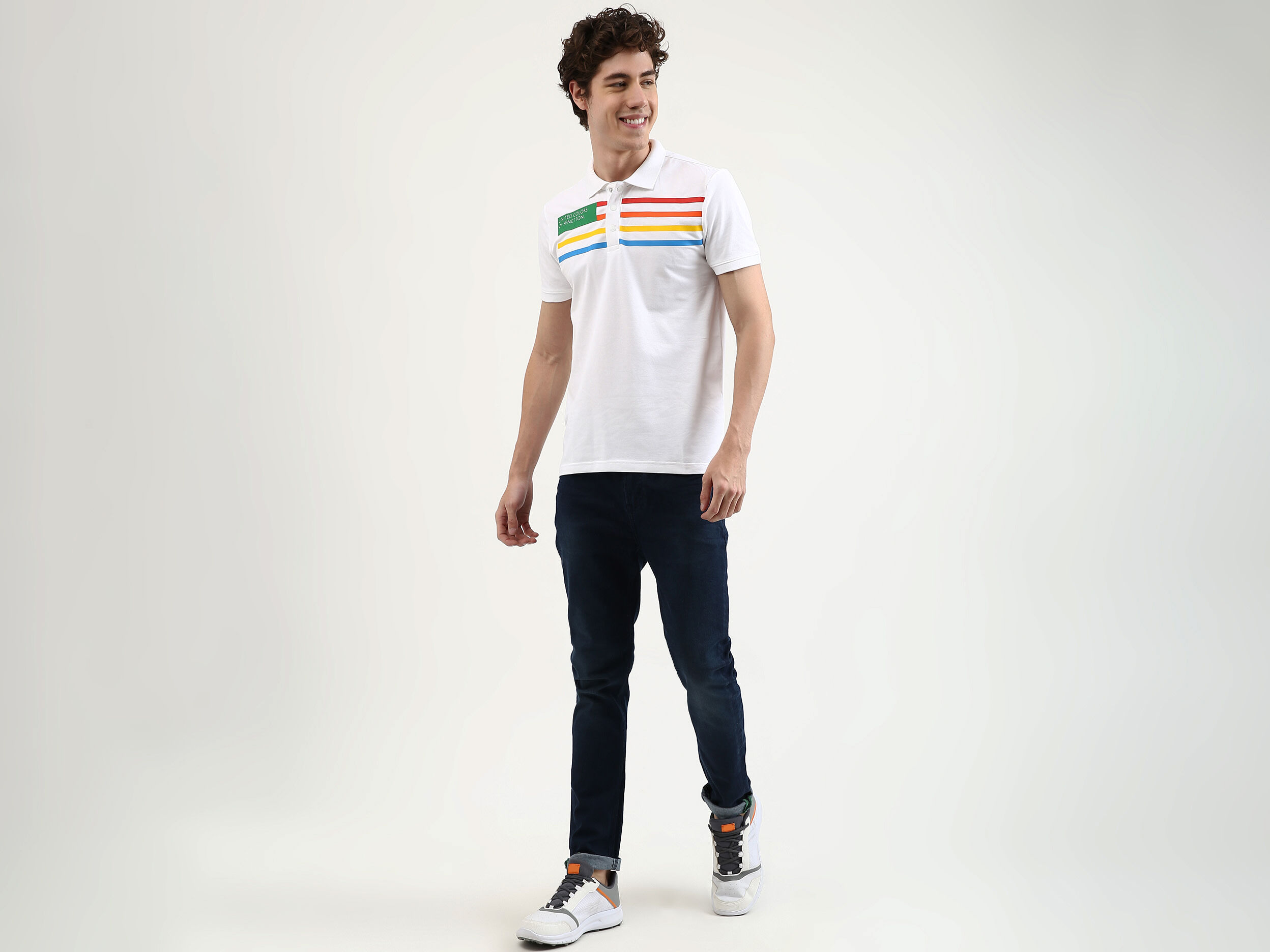 Polo blanco benetton hot sale