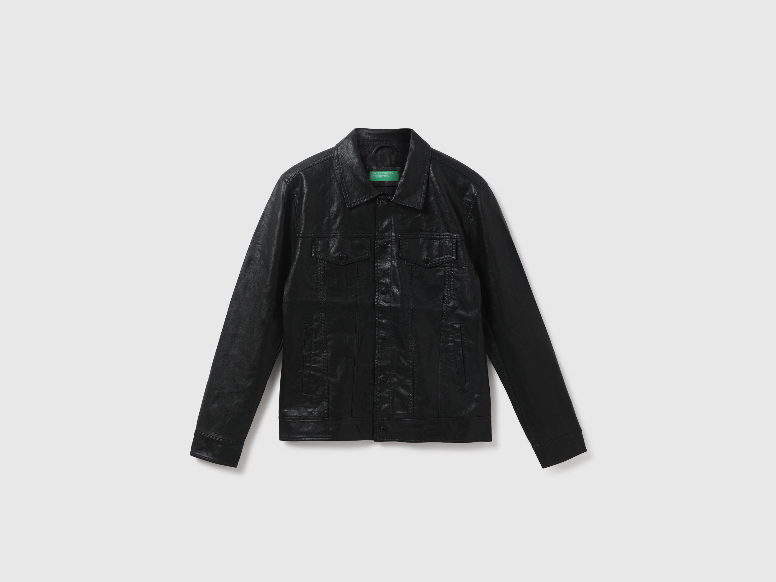 Men Solid Shirt Collar Jacket Black Benetton