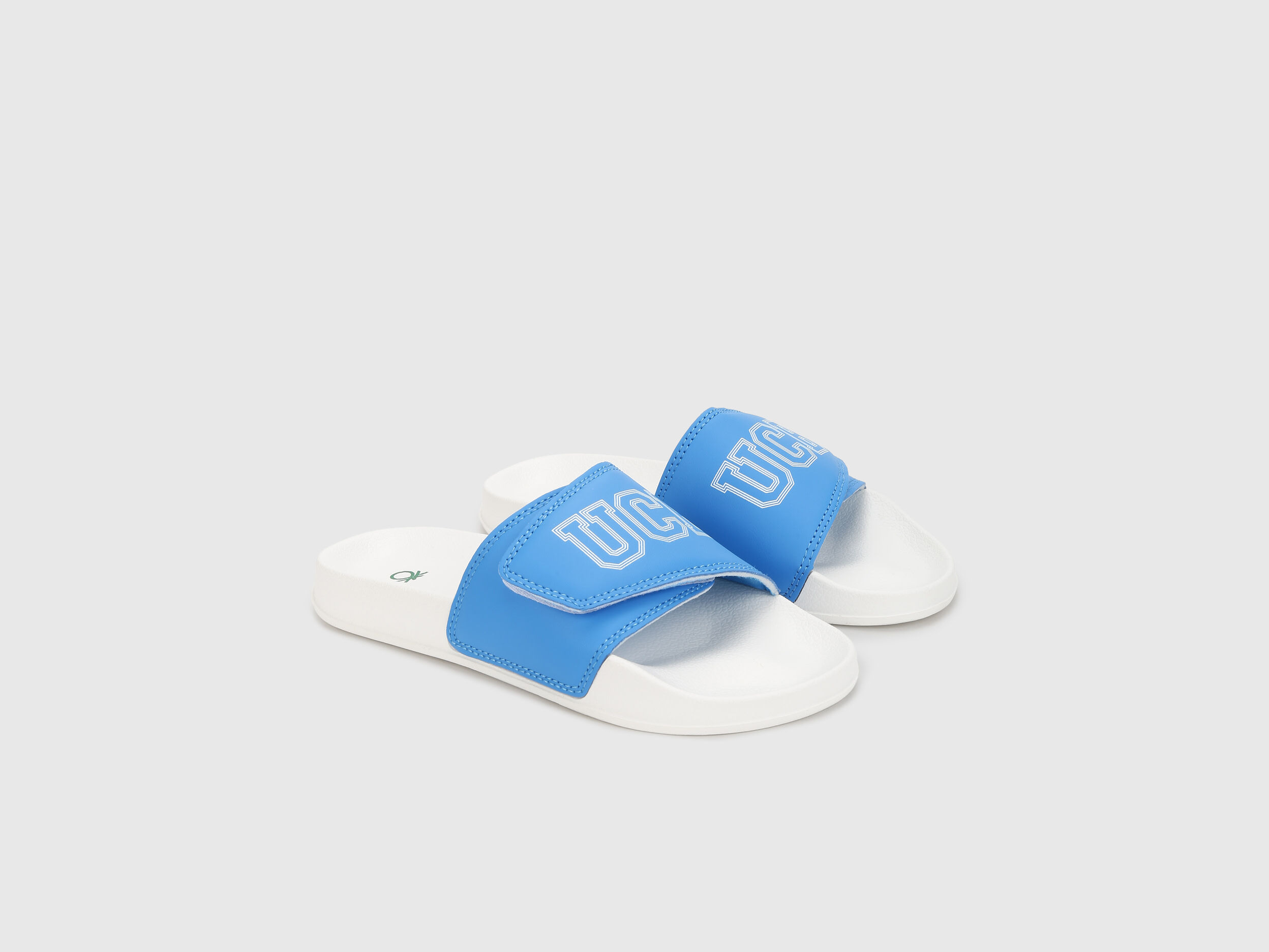 Women Printed Velcro Sliders Blue Benetton