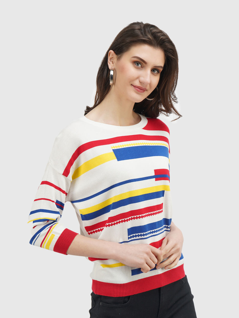 Extended Sleeve Broken Stripe Top image number null