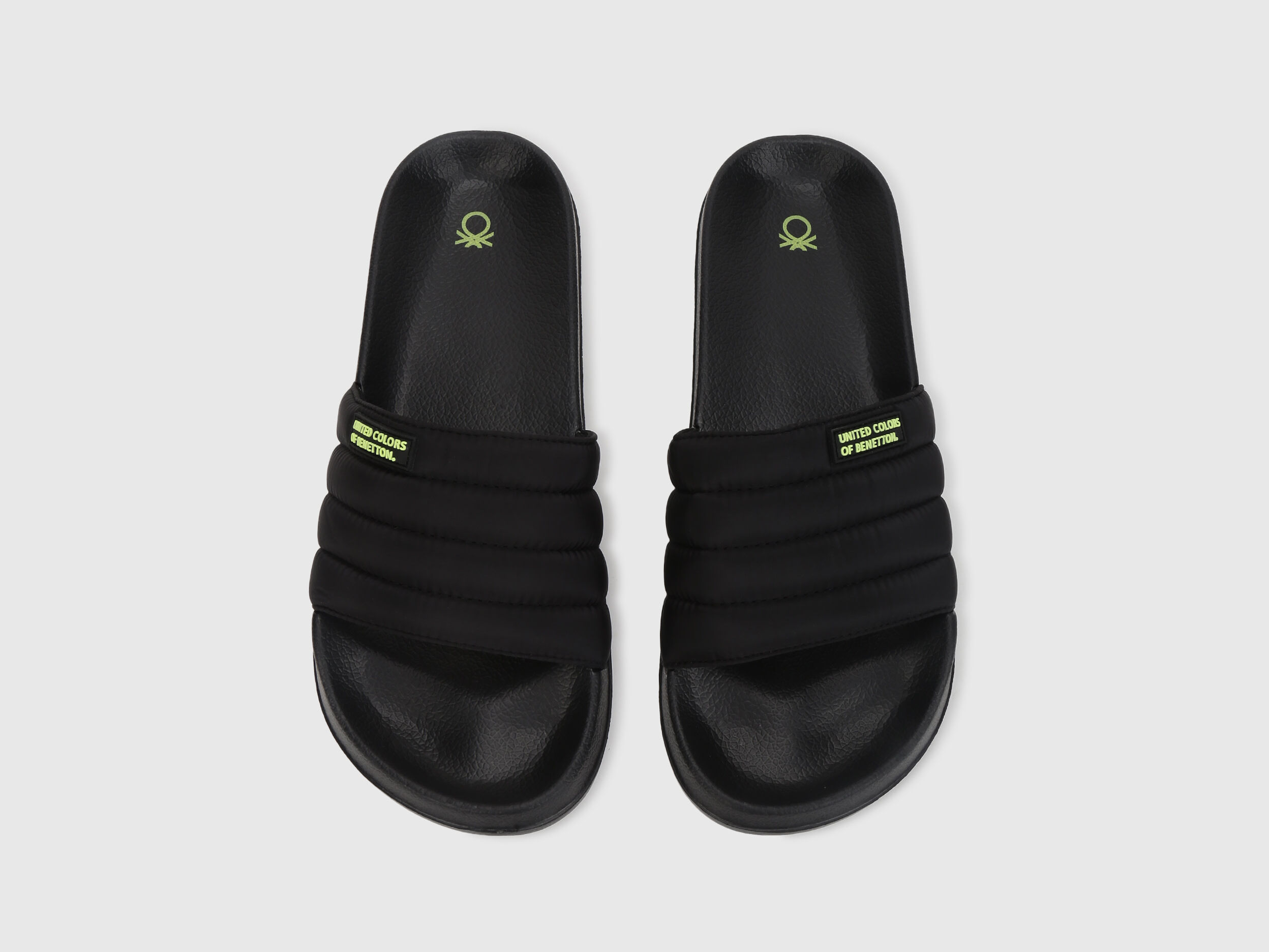 Men Quilted Slip On Sliders Black Benetton