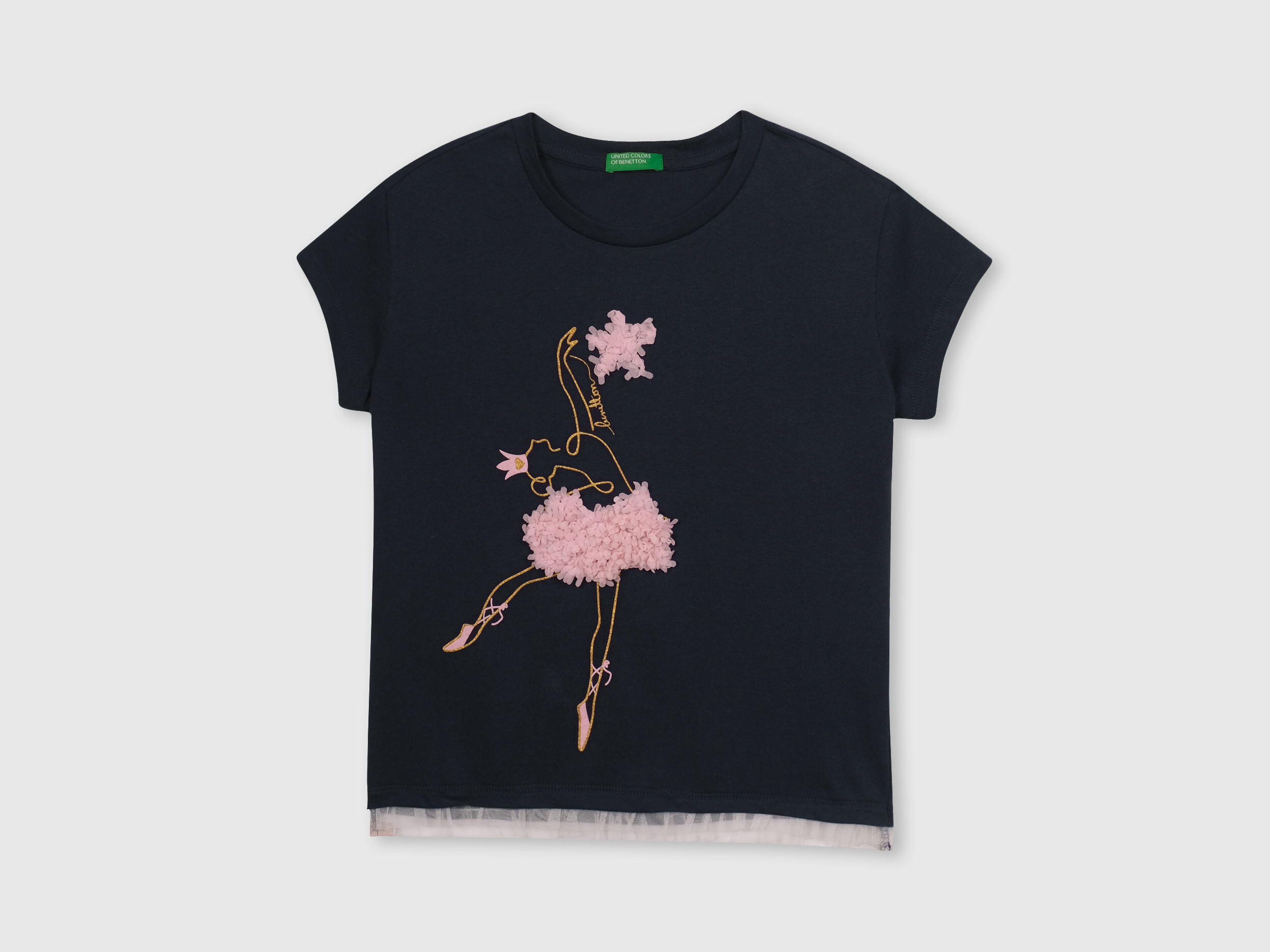 【送料0円】 Ballerina t-shirt with laser cut tulle and stars - Black トップス