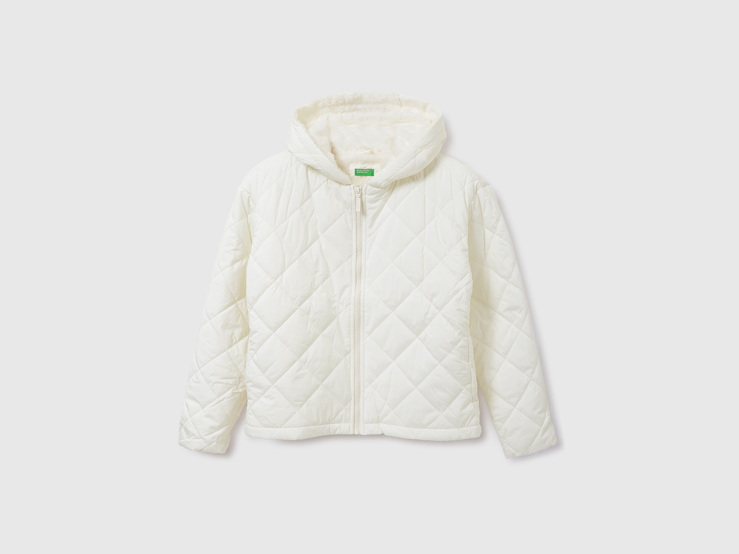 Women Quilted Hooded Neck Jacket - White | Benetton