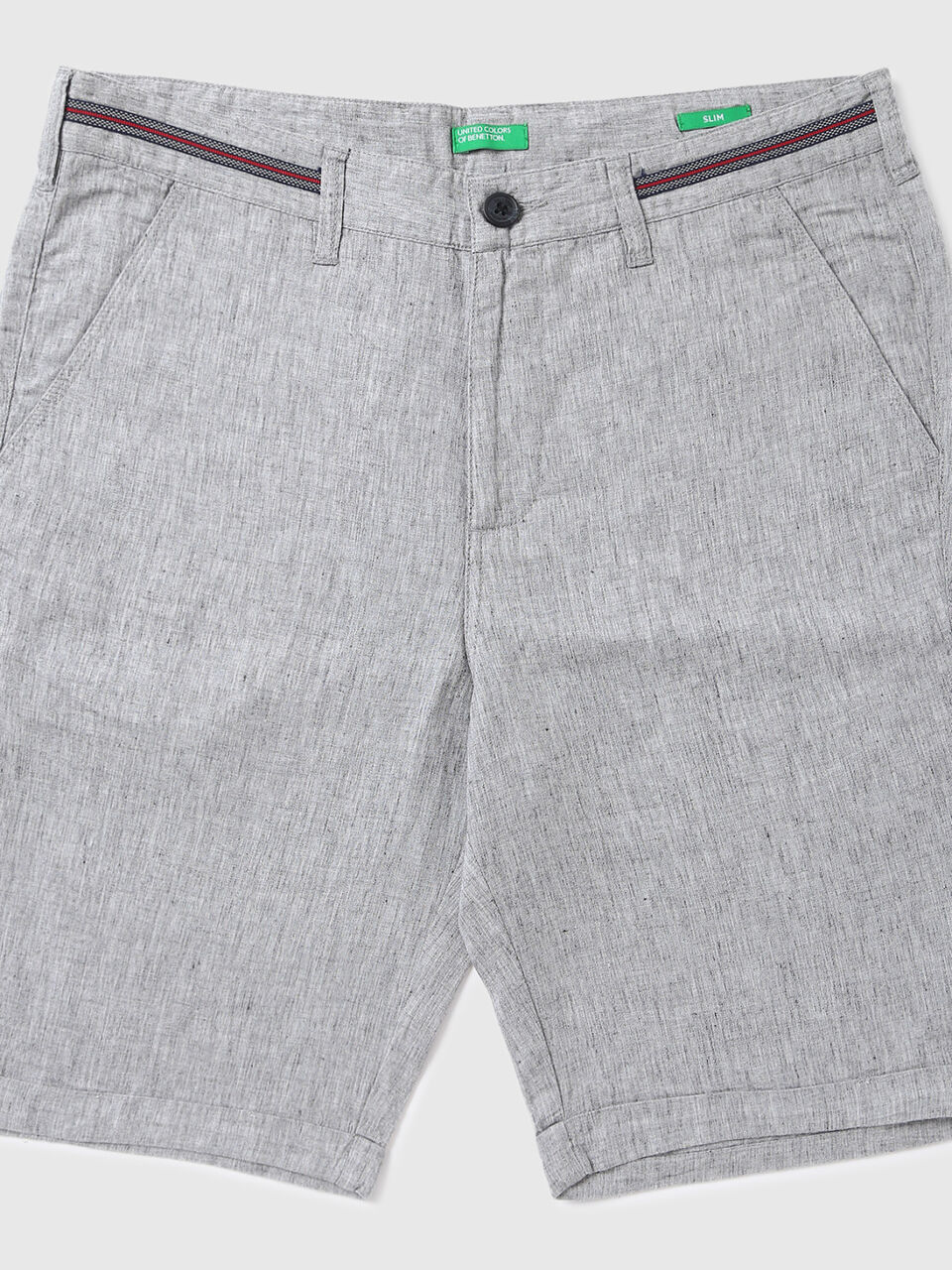 Mid Rise Slim Fit Lyocell Linen Shorts-Solid image number 1