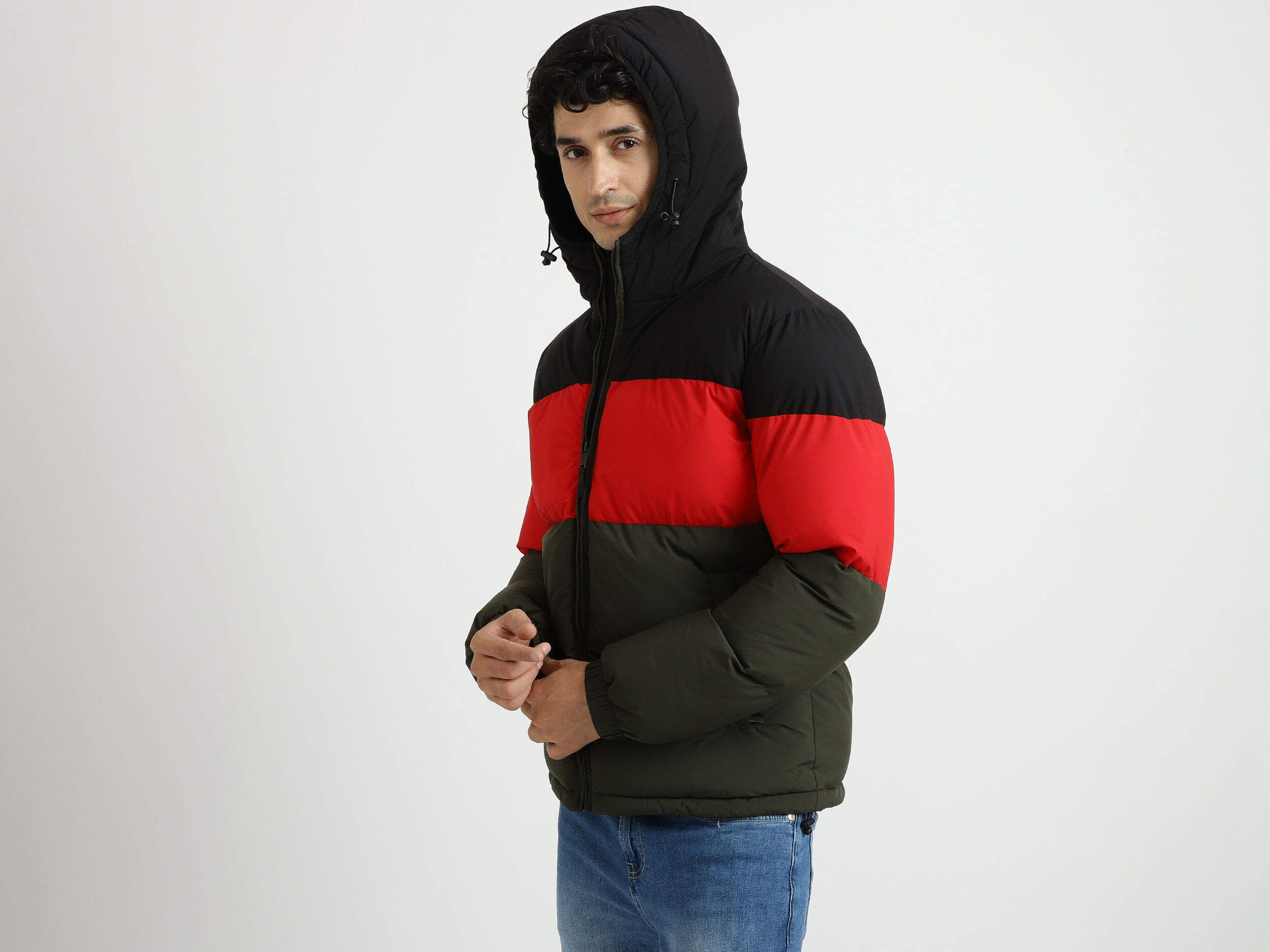 Men Colorblocked Hooded Jacket Multi color Benetton
