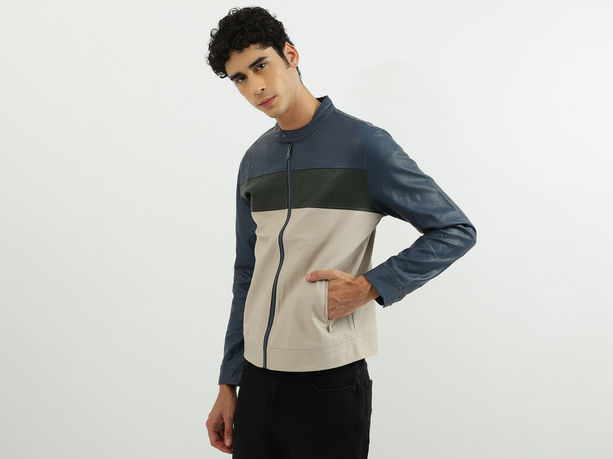 Men Solid Band Collar Jacket - Multi-color | Benetton