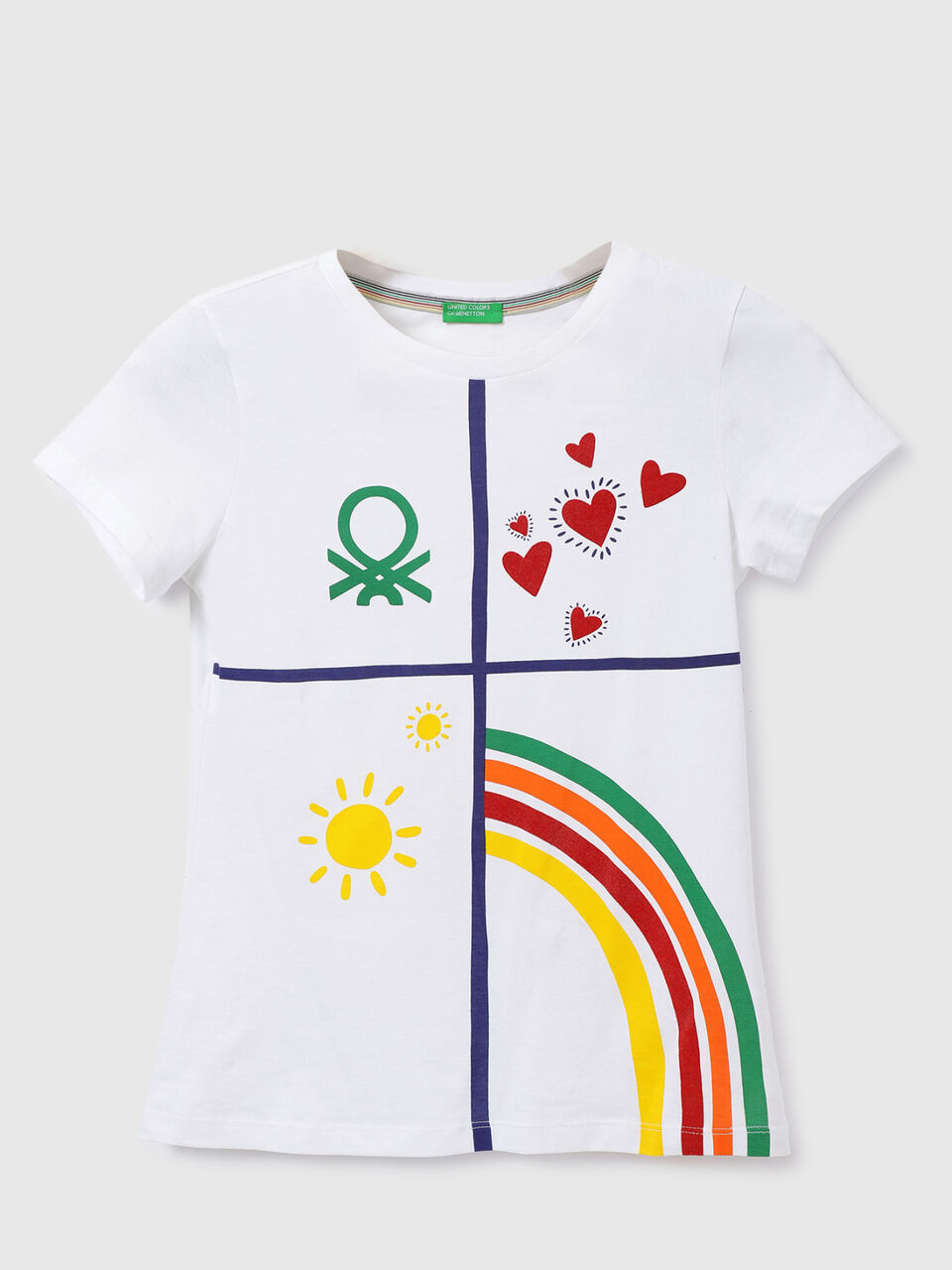 S/SLV TEE WITH SUN RAINBOW & HEART PRINT image number 1