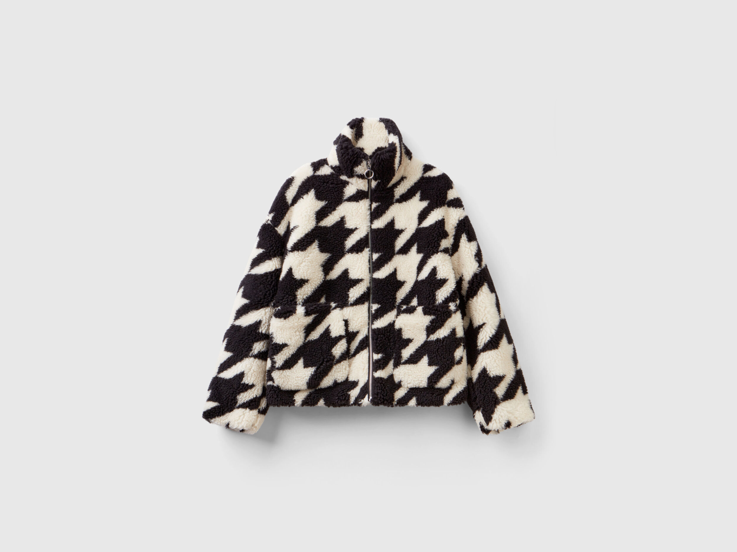 Relaxed Fit Zip Up Printed Teddy Jacket - Multi-color | Benetton