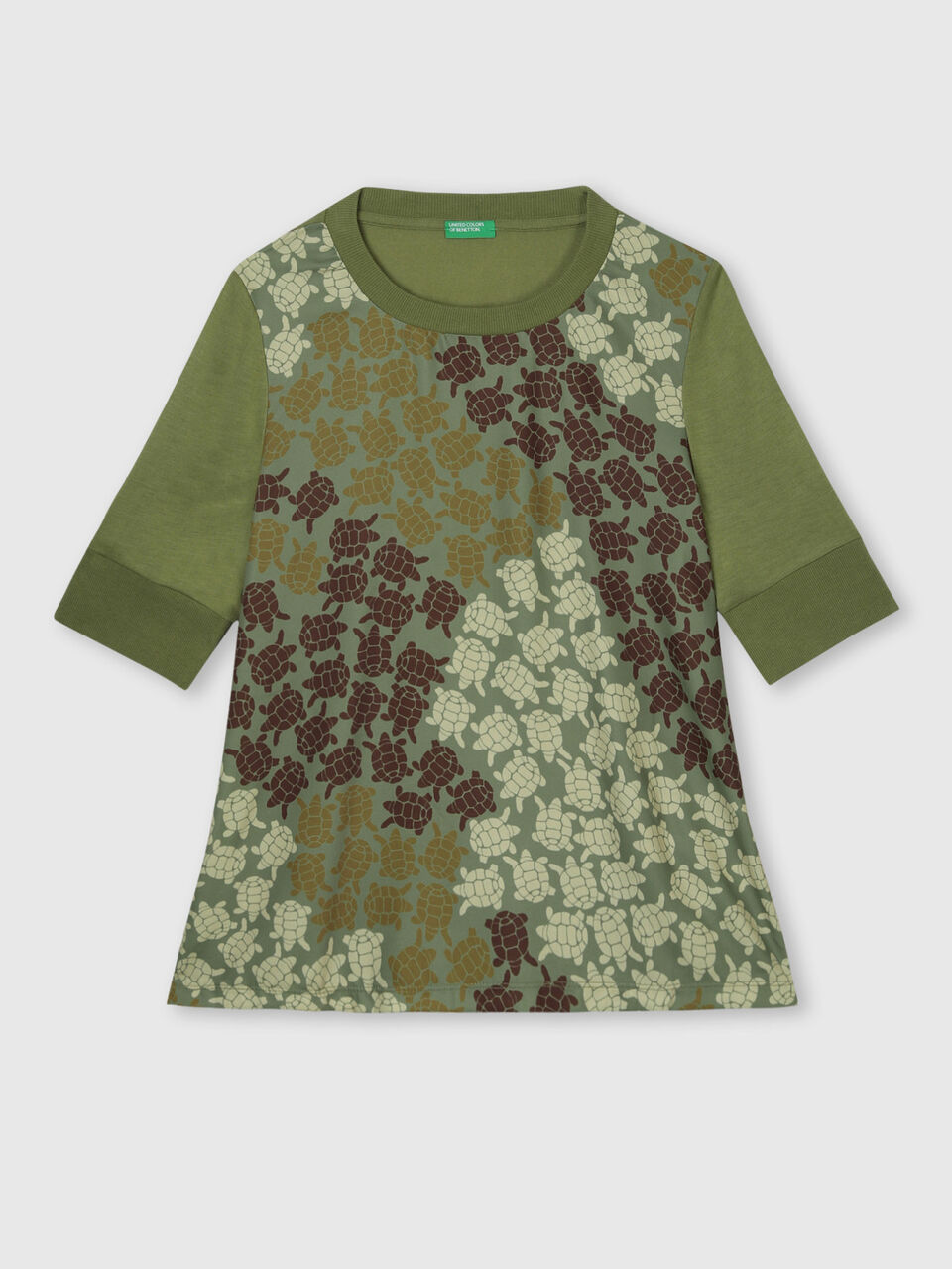 Short Sleeve Knit Woven Top Wt Turtle Print image number 1