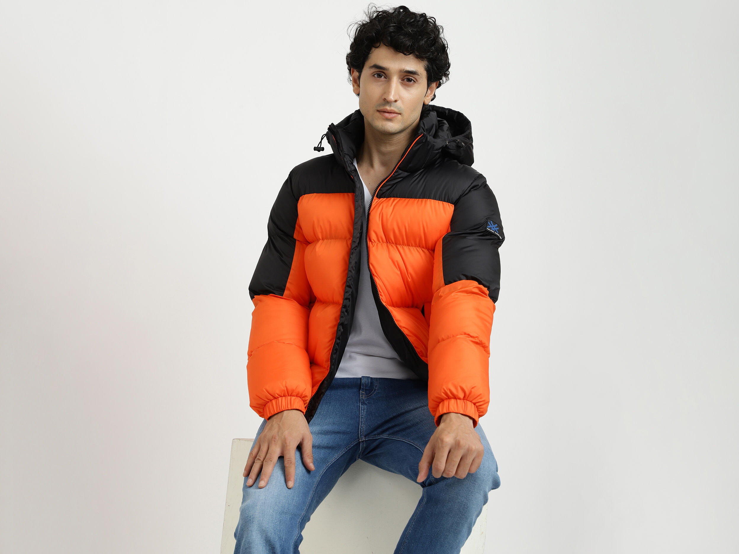 Men Colorblocked Hooded Jacket Orange Benetton