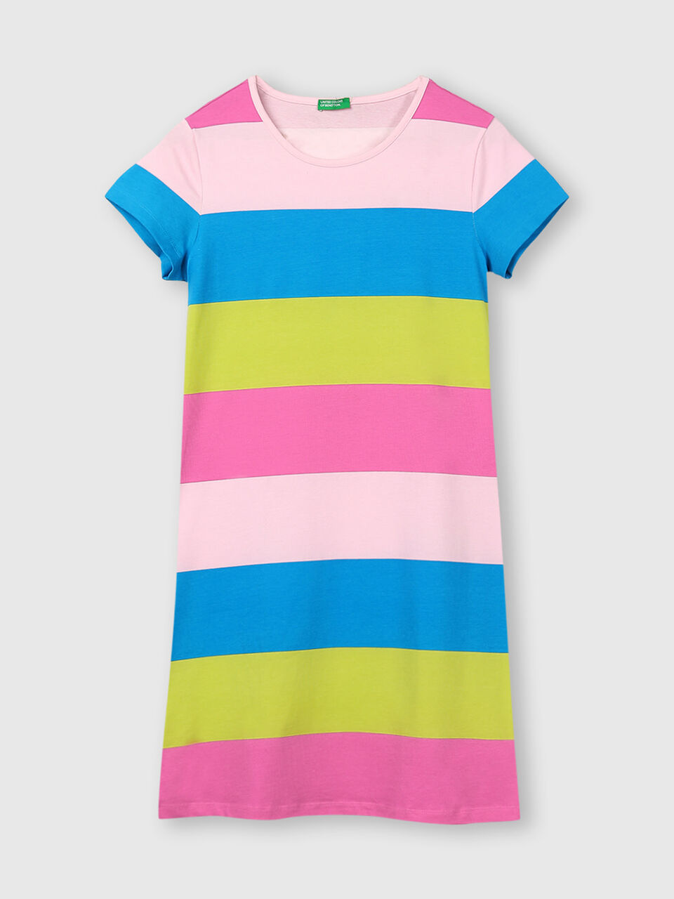 Cotton Tee Shirt Dress with Printed Stripes image number 1