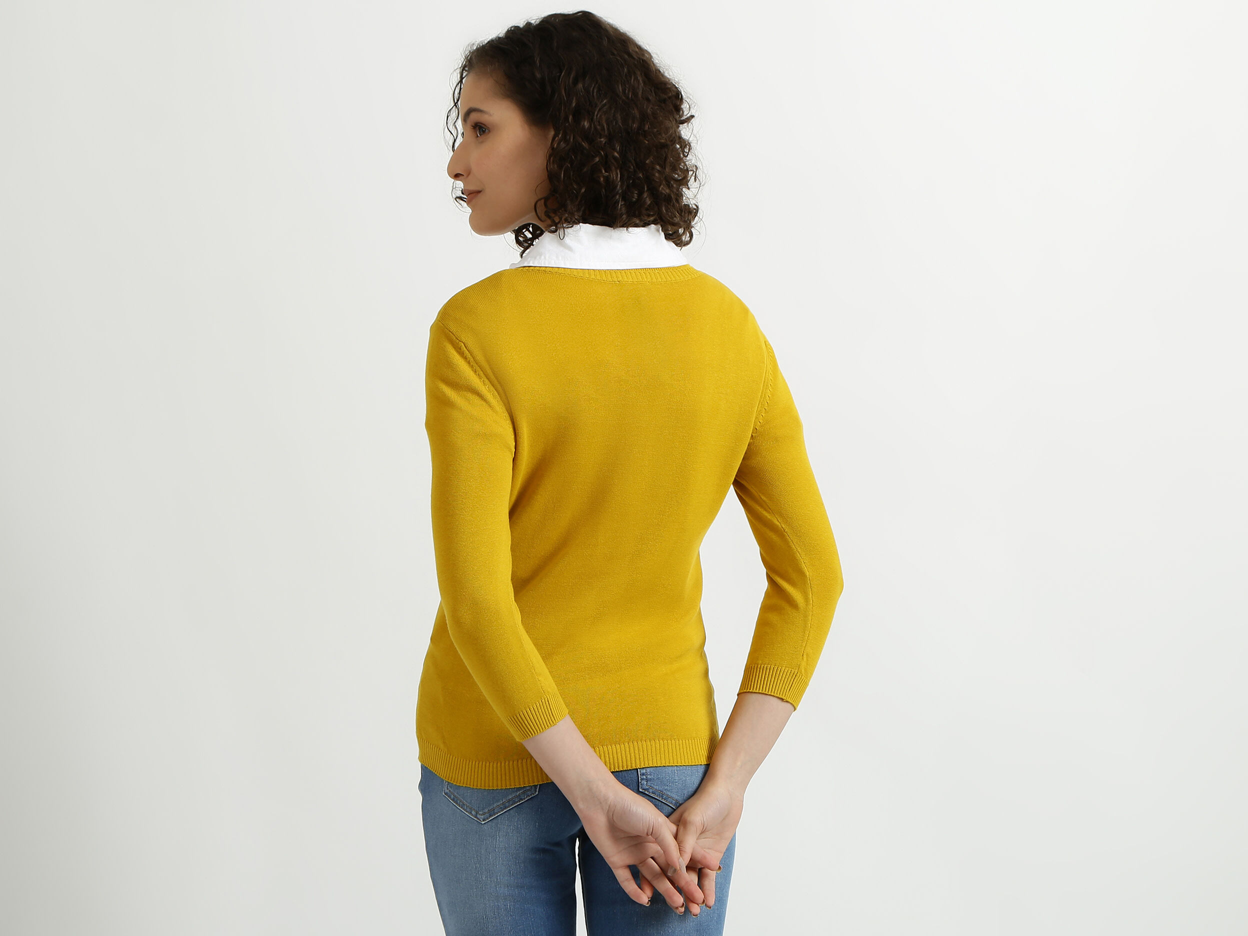 Mustard v neck sweater sales
