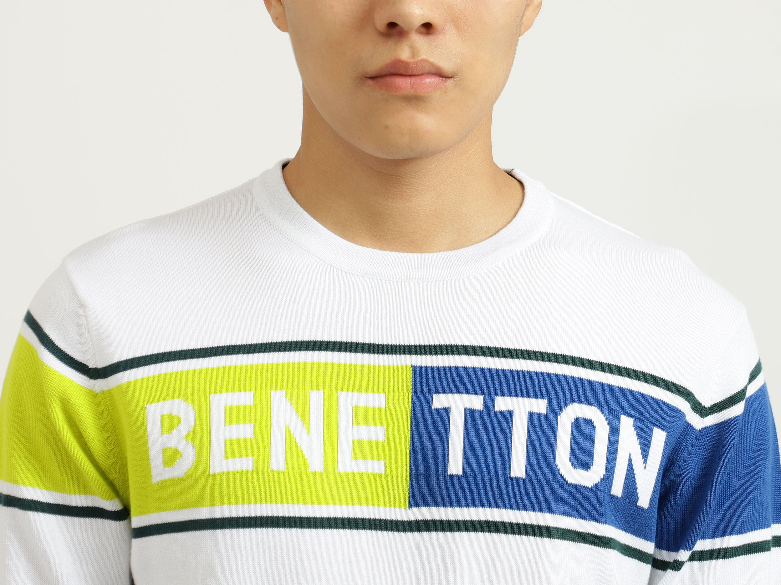 White And Green Color-Blocked Sweater - Multi-color | Benetton