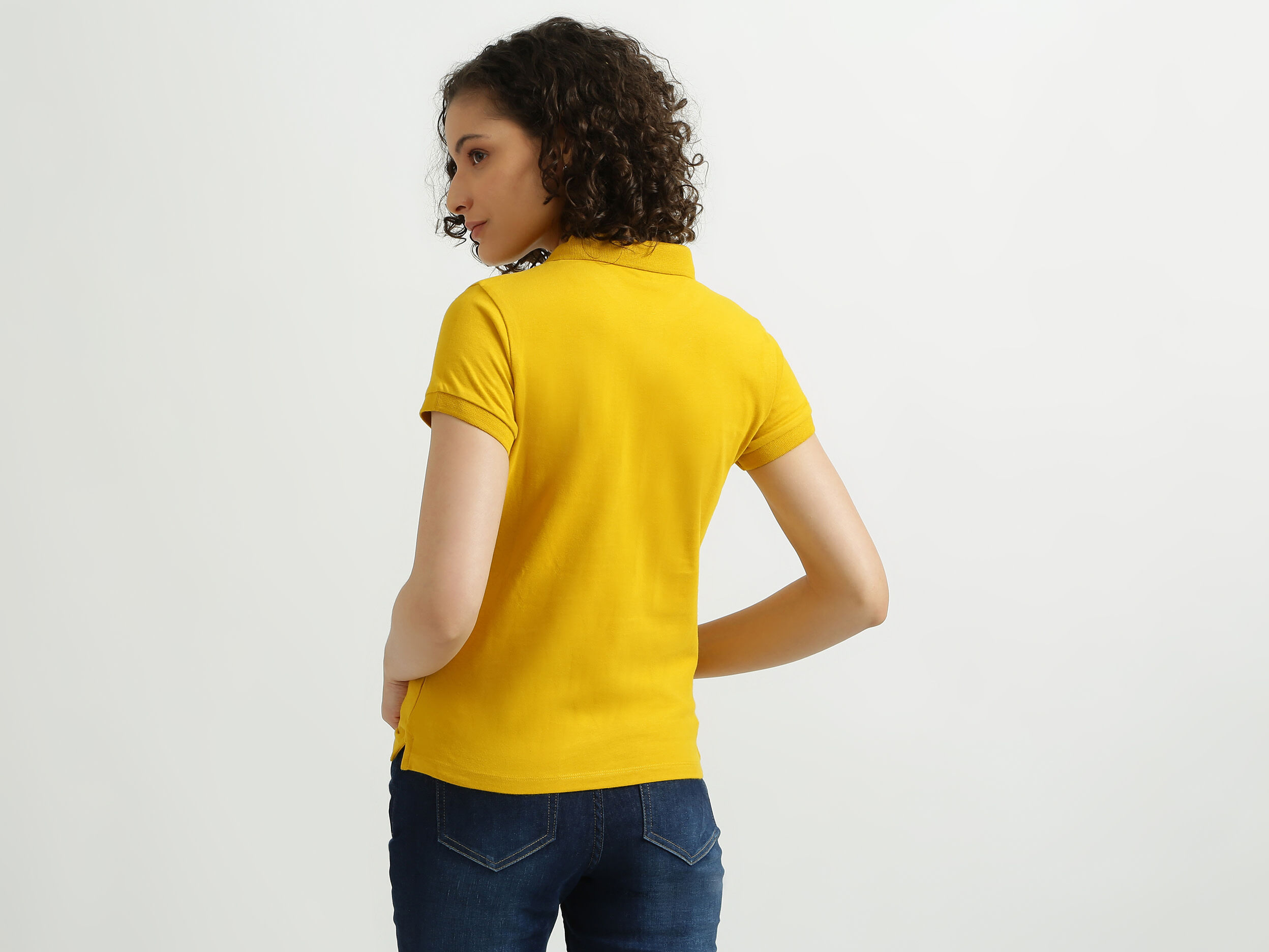 Solid Yellow Polo T Shirt Yellow Benetton