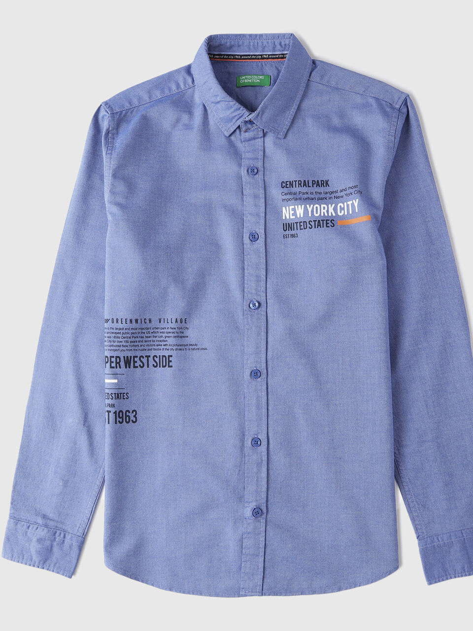 Long Sleeve Regular Collar Placement Print Blue Shirt-Top image number 1