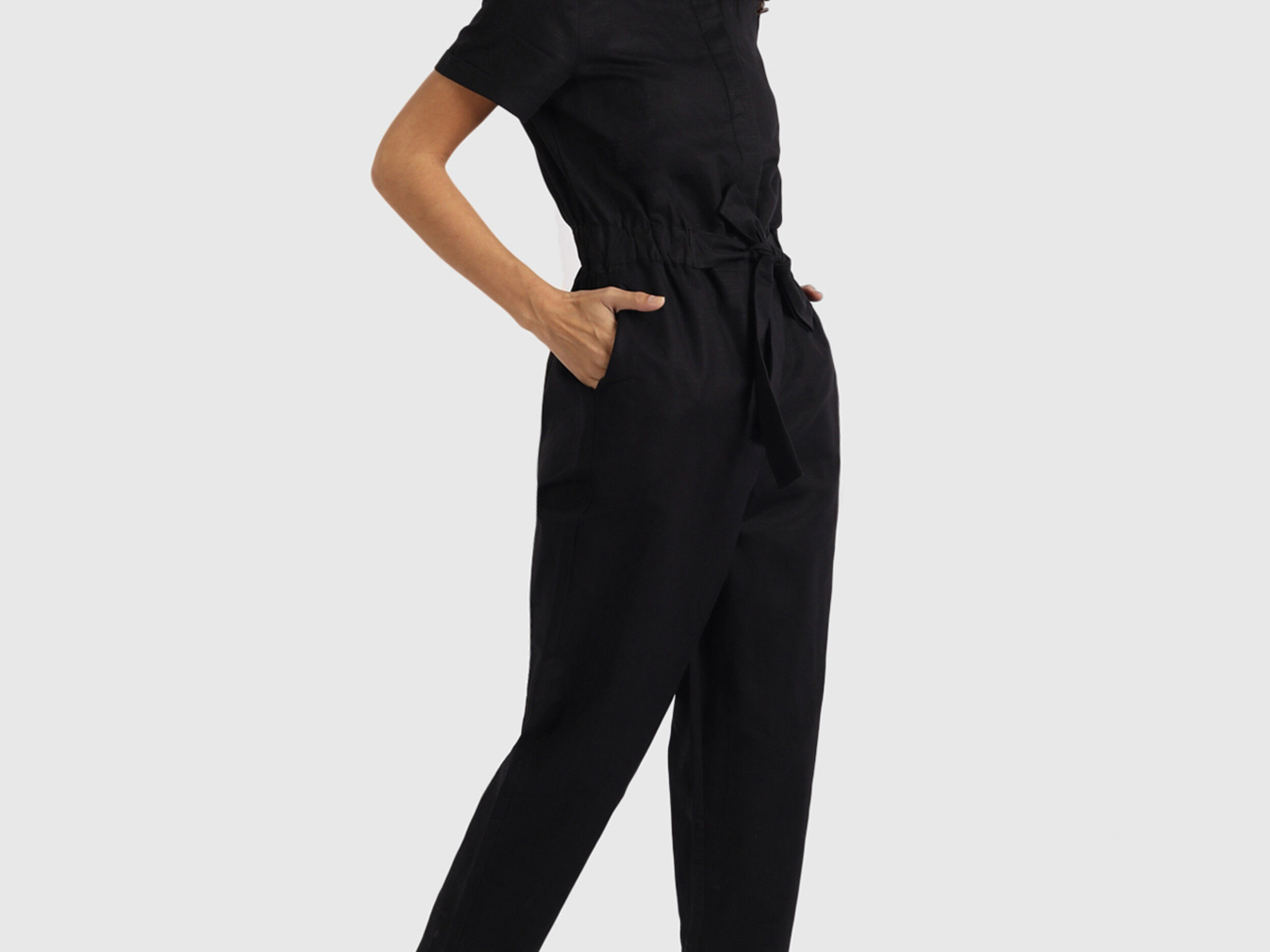 Cinch Waist Jumpsuit - Black | Benetton