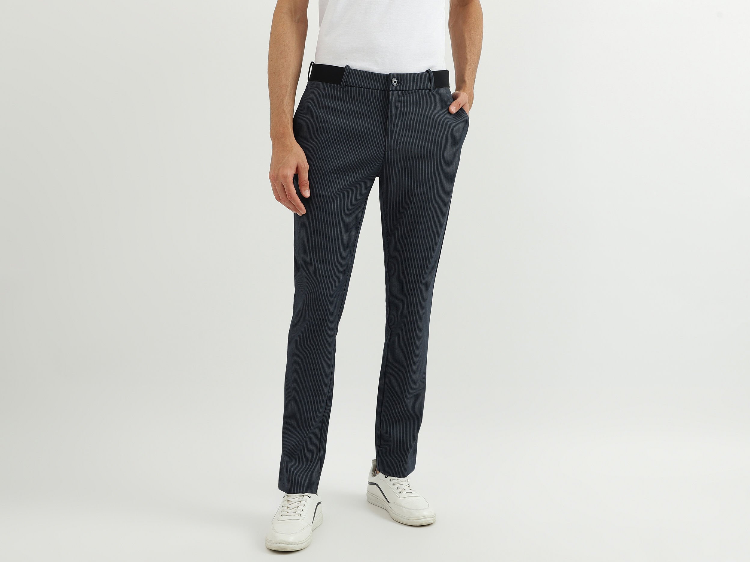 Men Stripe Slim Fit Trouser Blue Benetton