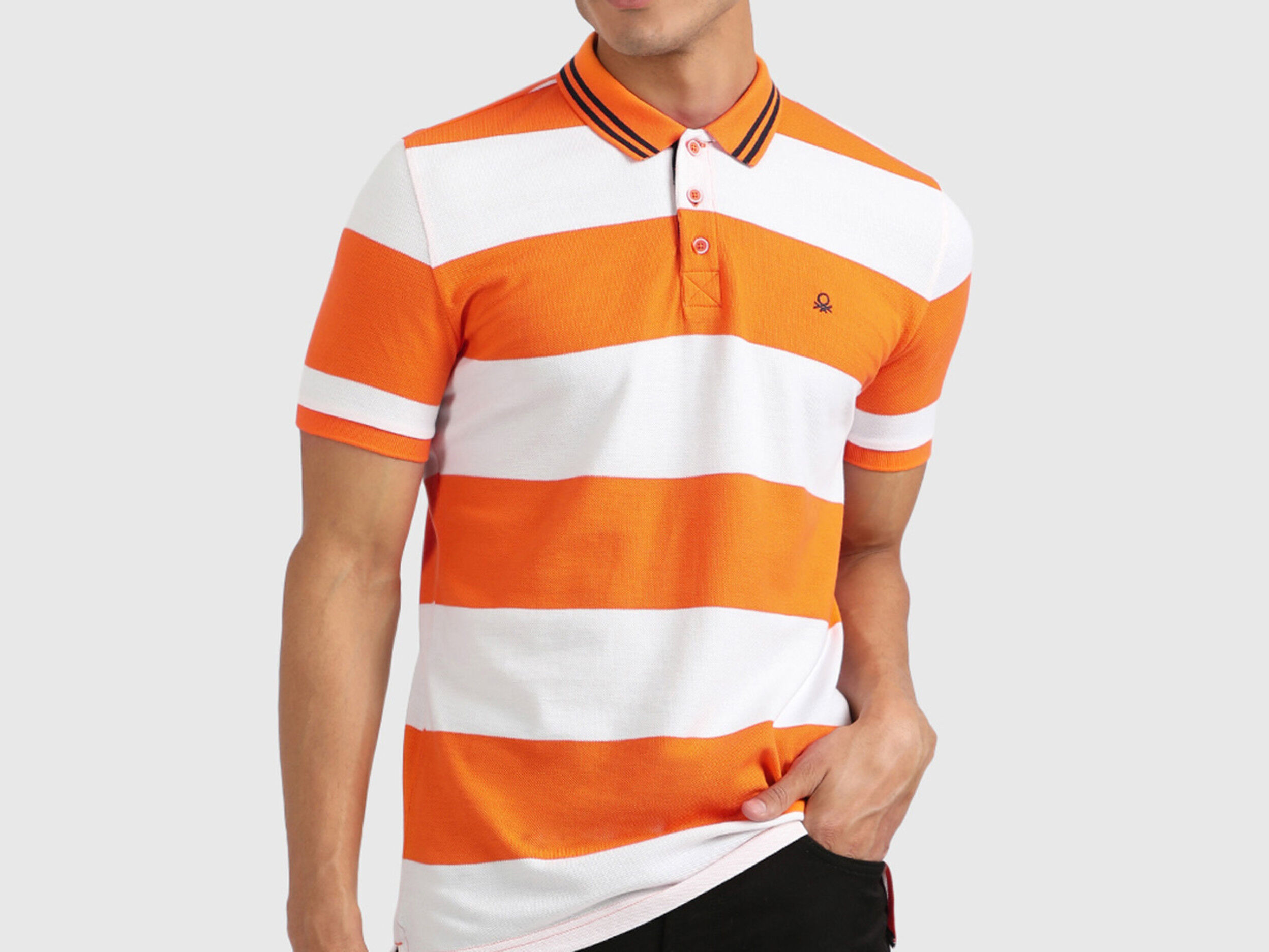 Pure Cotton Rugby Striped Polo Orange Benetton