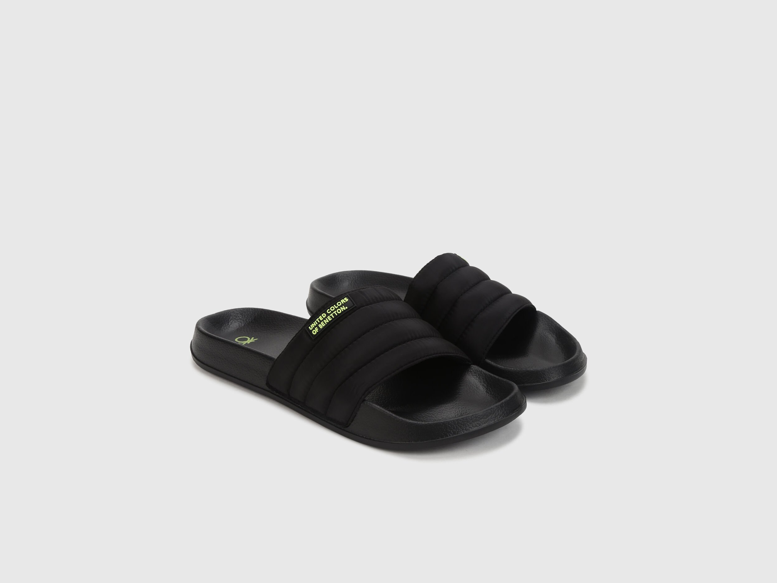 Men Quilted Slip On Sliders Black Benetton