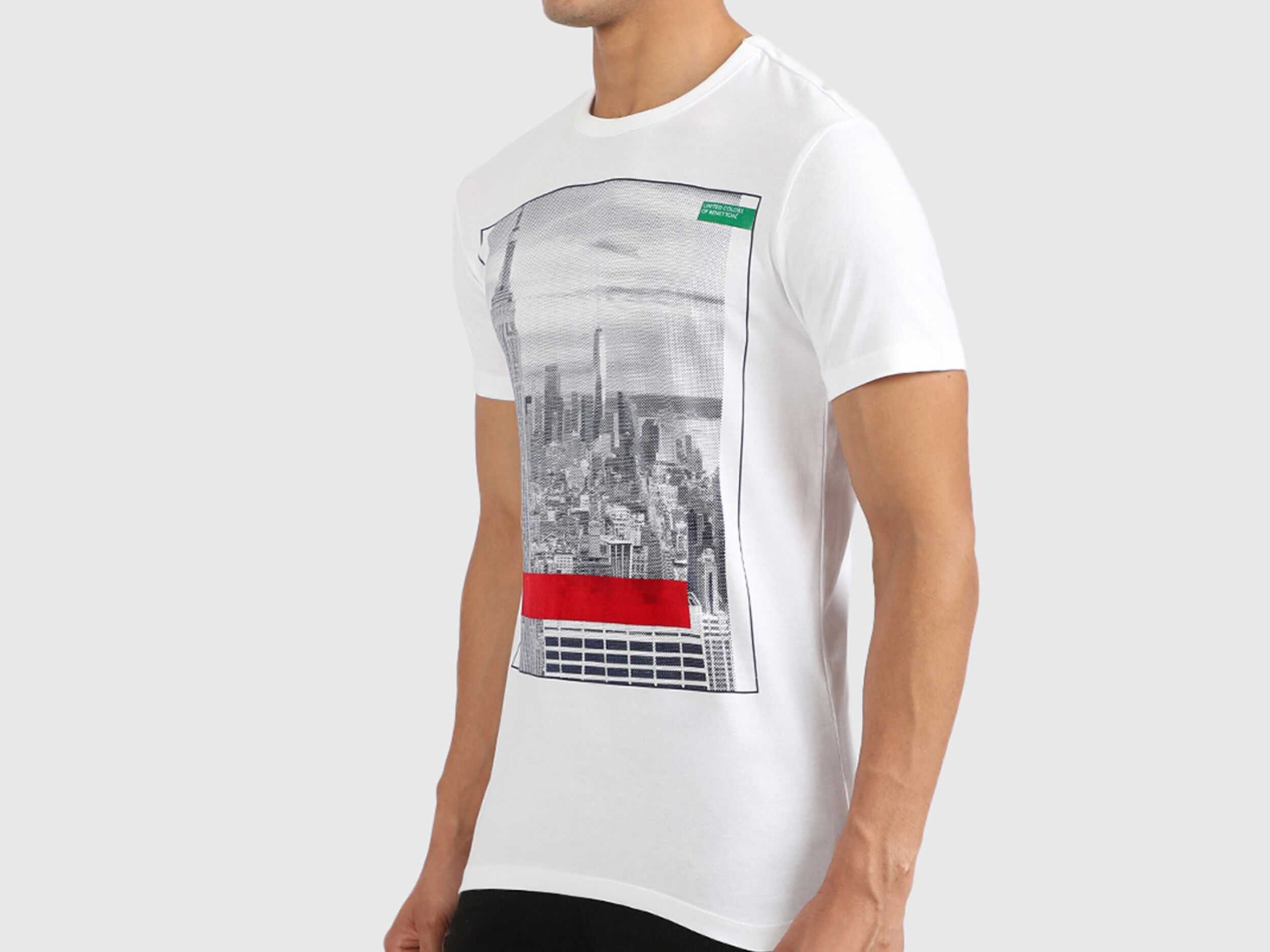 Cotton Short Sleeve City Print Tee - White | Benetton