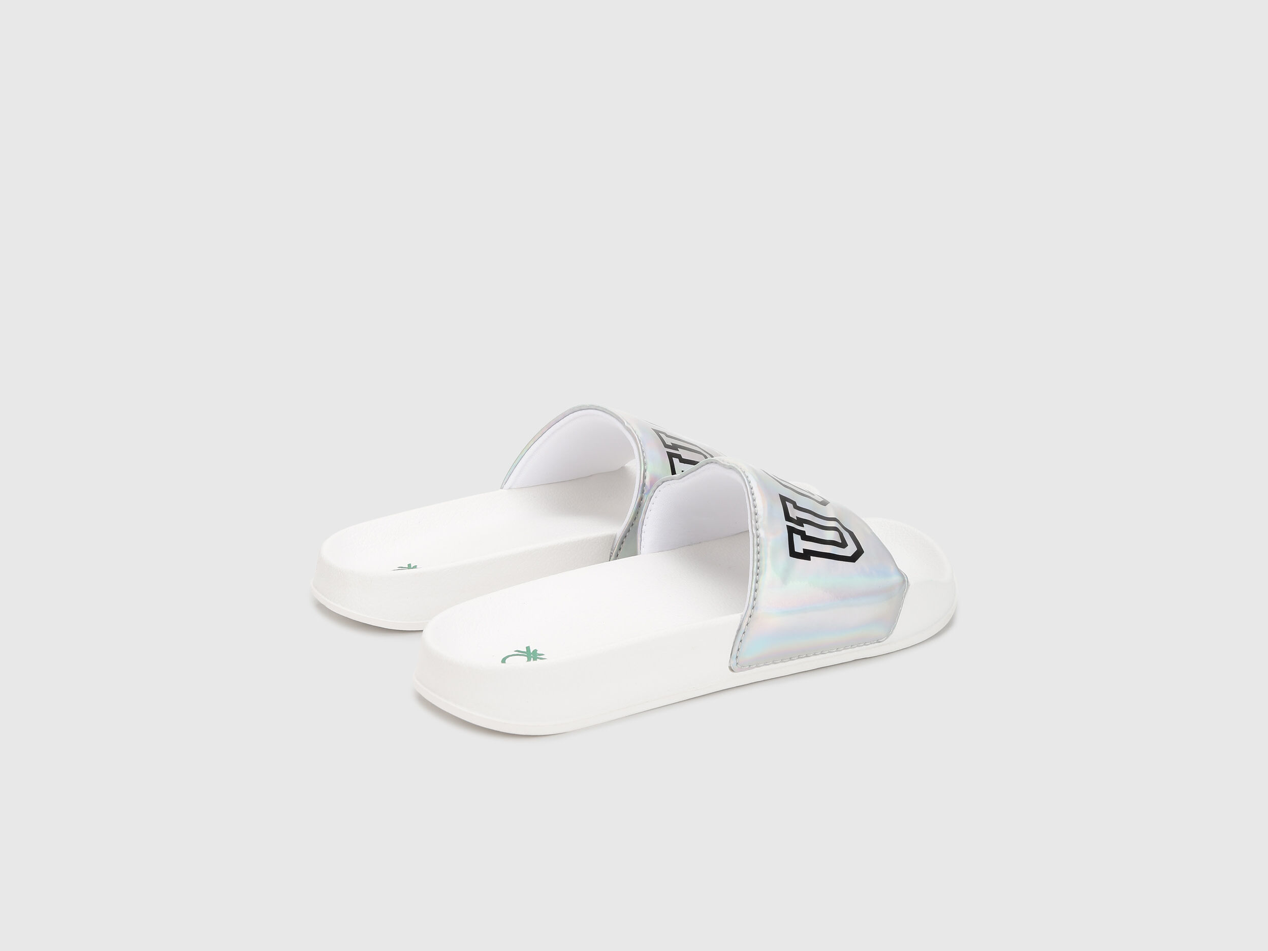 Women Printed Slip On Sliders White Benetton