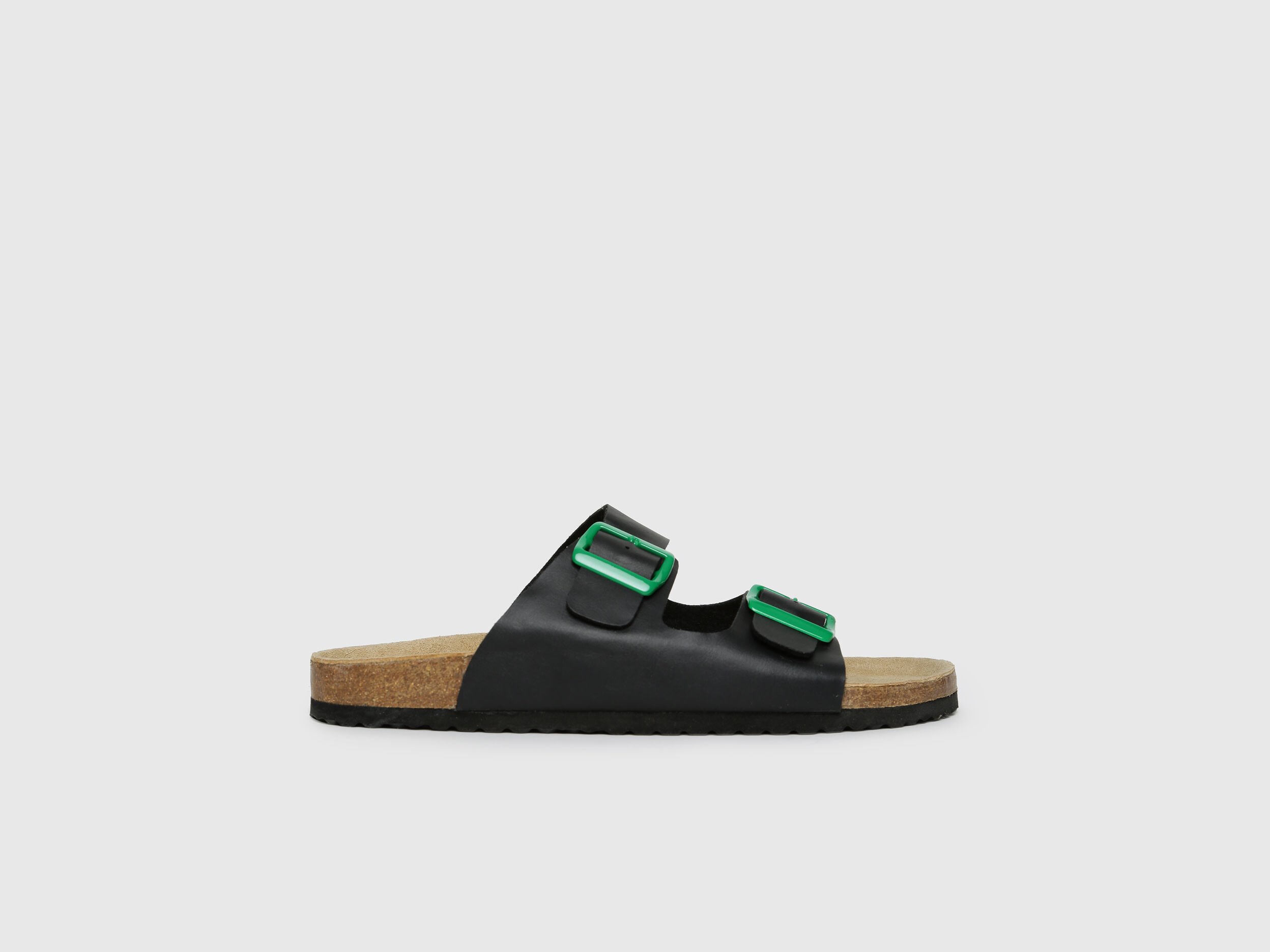 Men Black Solid Leather Sandals Black Benetton