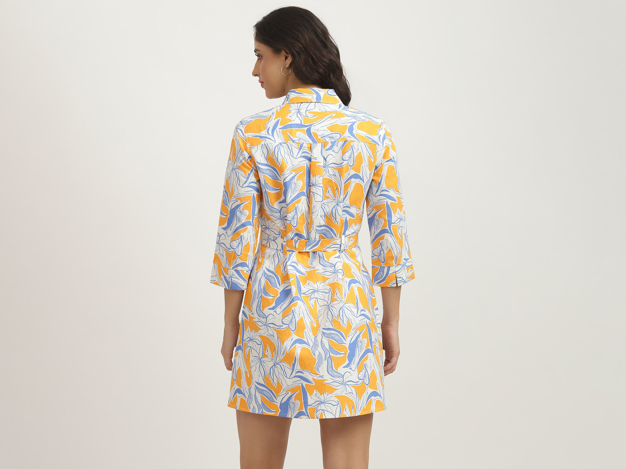 Full Sleeves Button Down Knee Length Shirt Dress White Benetton