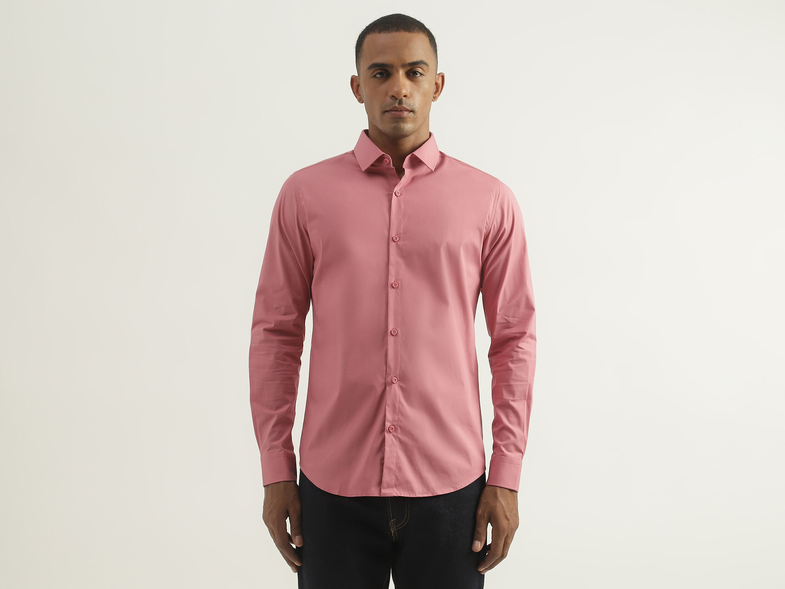 Mens Slim Fit Solid Shirt Pink Benetton