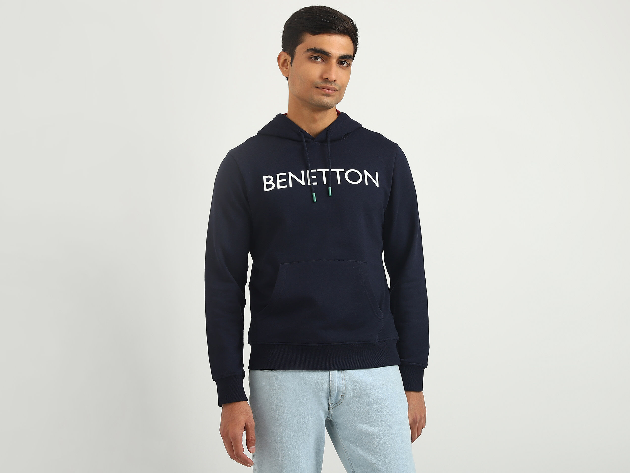 Men Printed Hooded Sweatshirt Dark Blue Benetton