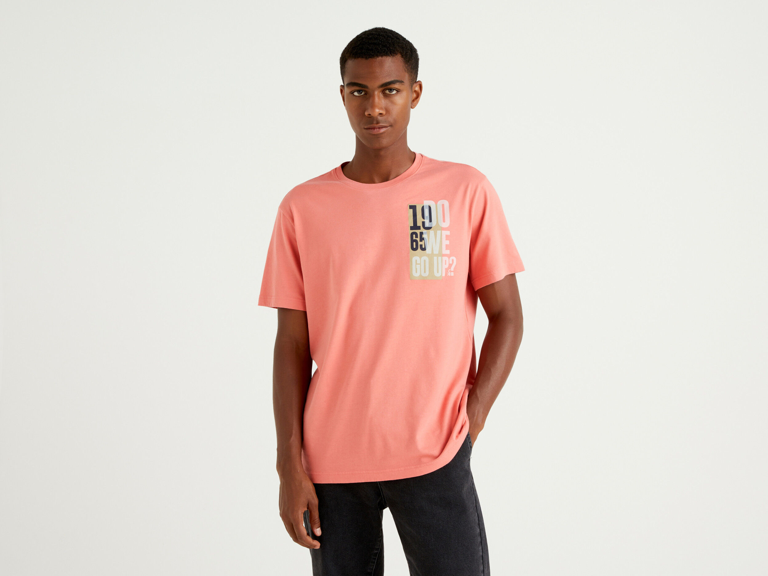 Mens '1965 Do We Go Up?' Print Round Neck T-Shirt - Pink