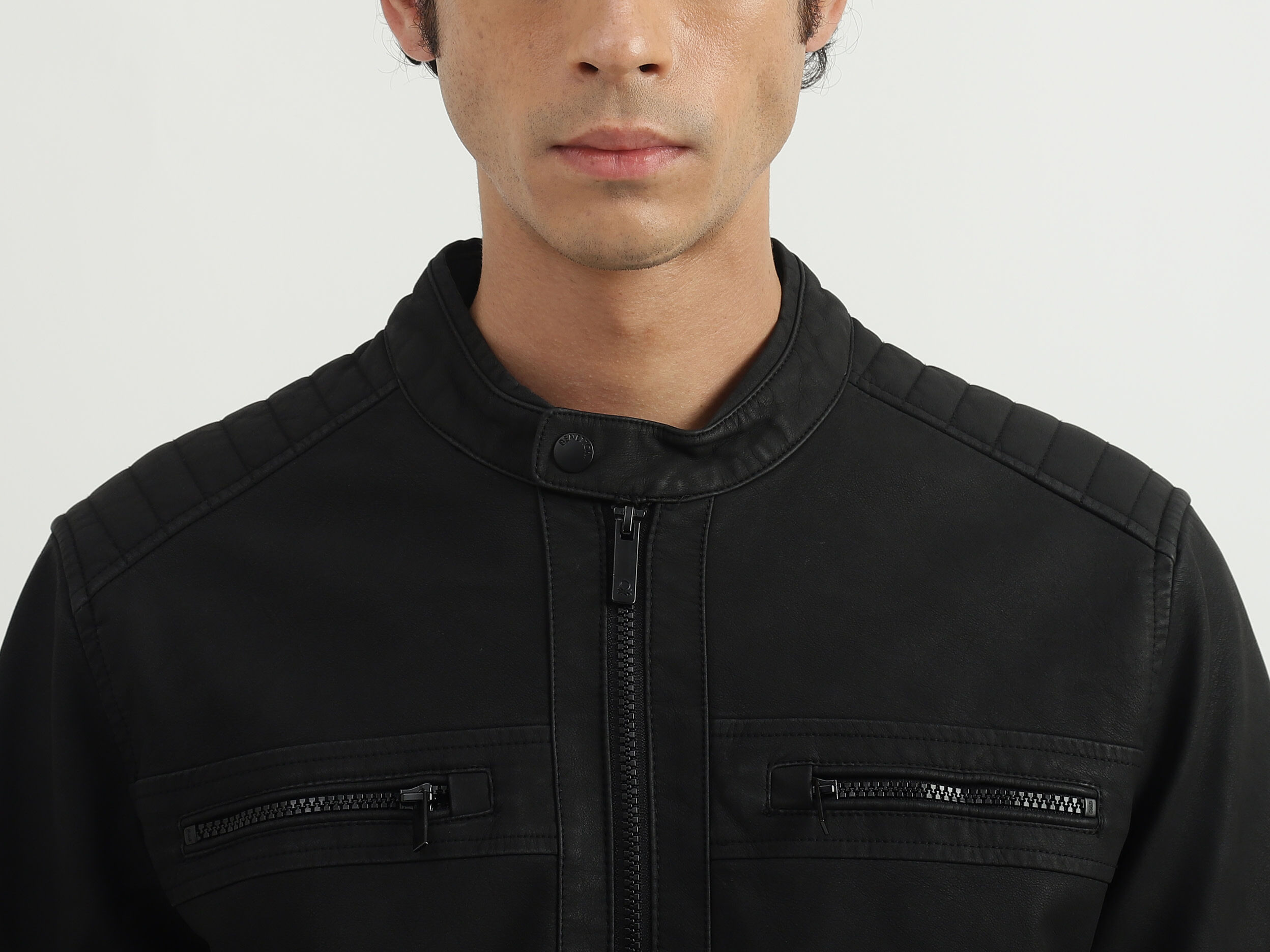 Washed cotton cheap blend biker jacket
