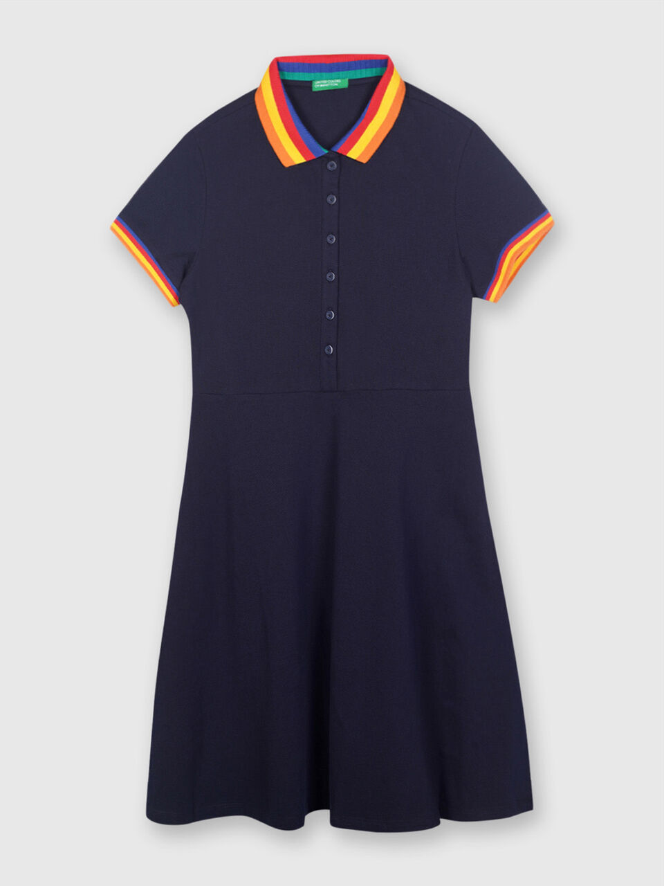 Pure Cotton Fit and Flare Dress with Polo Neck image number 1