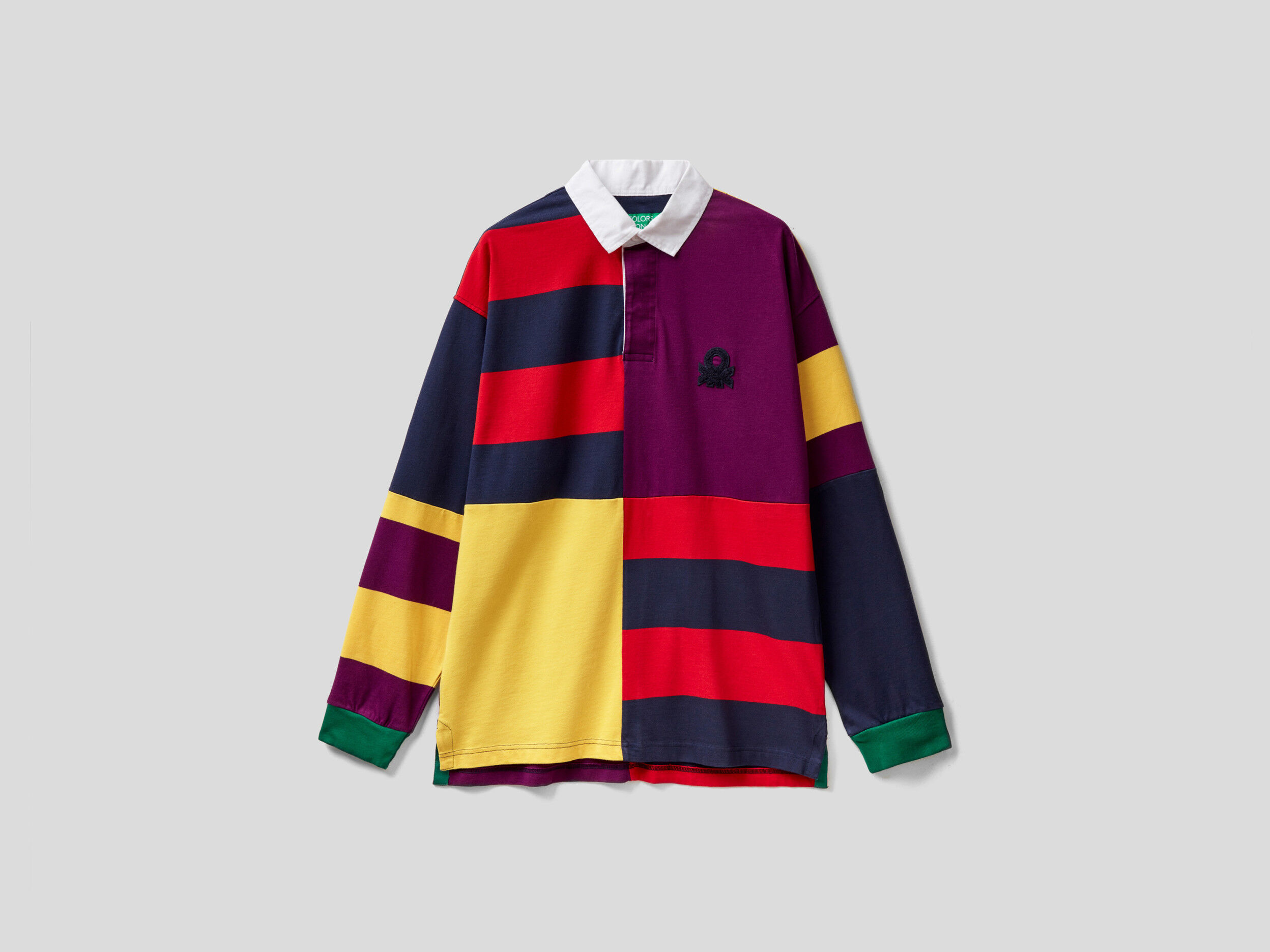 Mens Striped and Patchwork Round Neck Polo Shirt - Multi