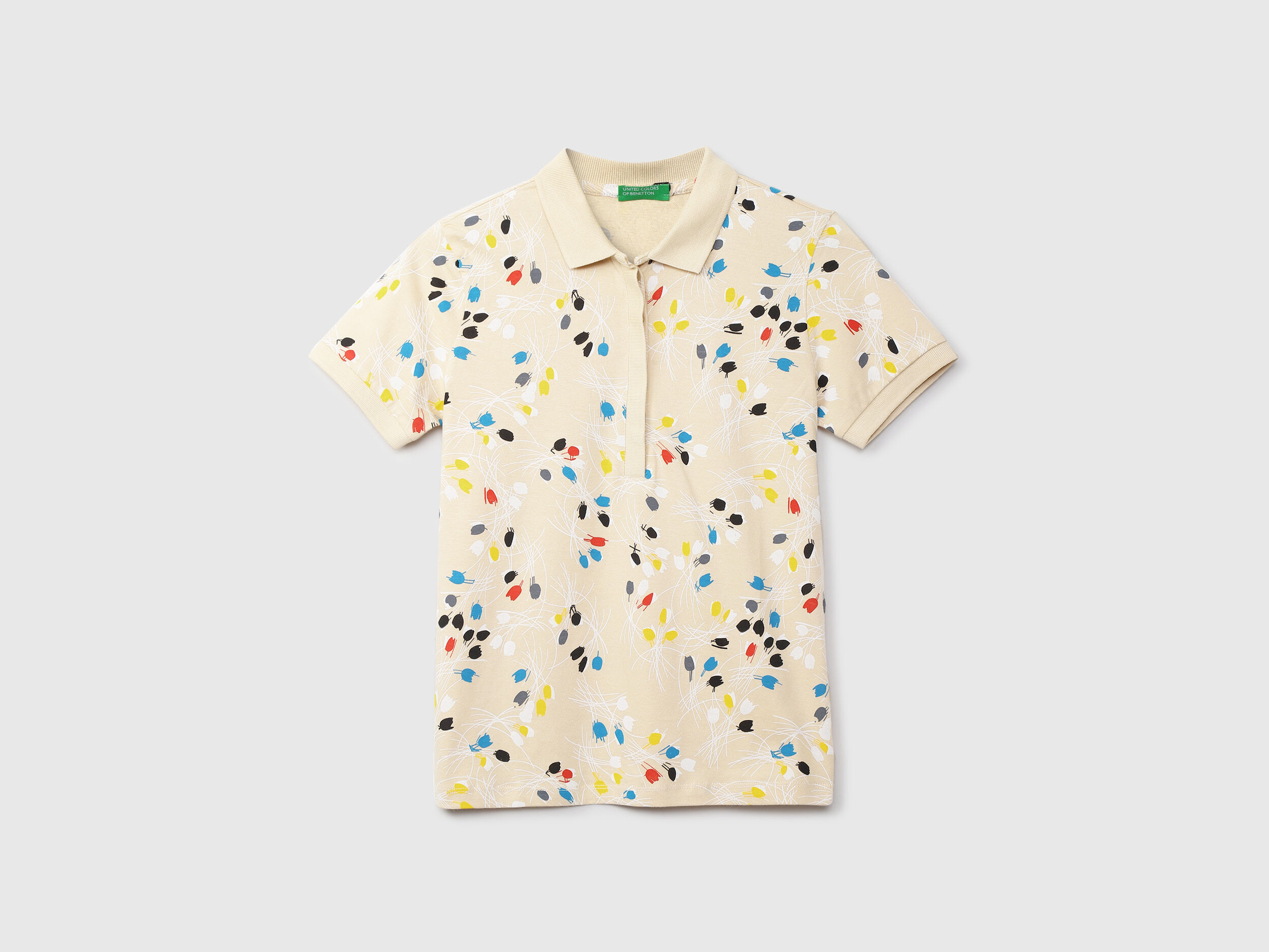 Women Printed Polo Collar T-shirt - Beige | Benetton