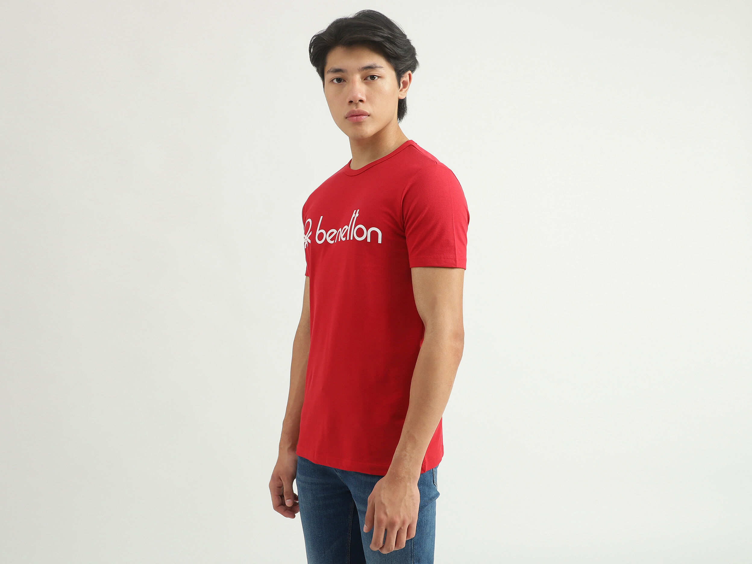 【史上最も激安】 - T-shirt Logo Brand Men Red Benetton | Clothing