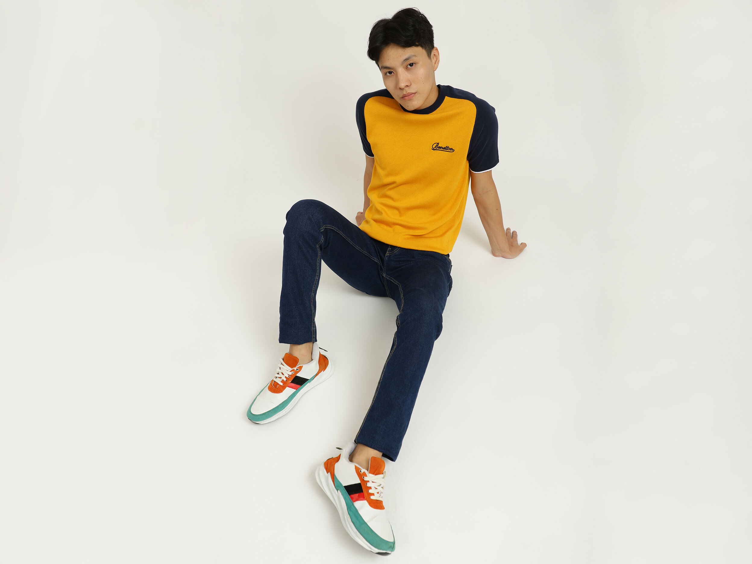 Yellow And Navy Blue T-Shirt - Yellow | Benetton
