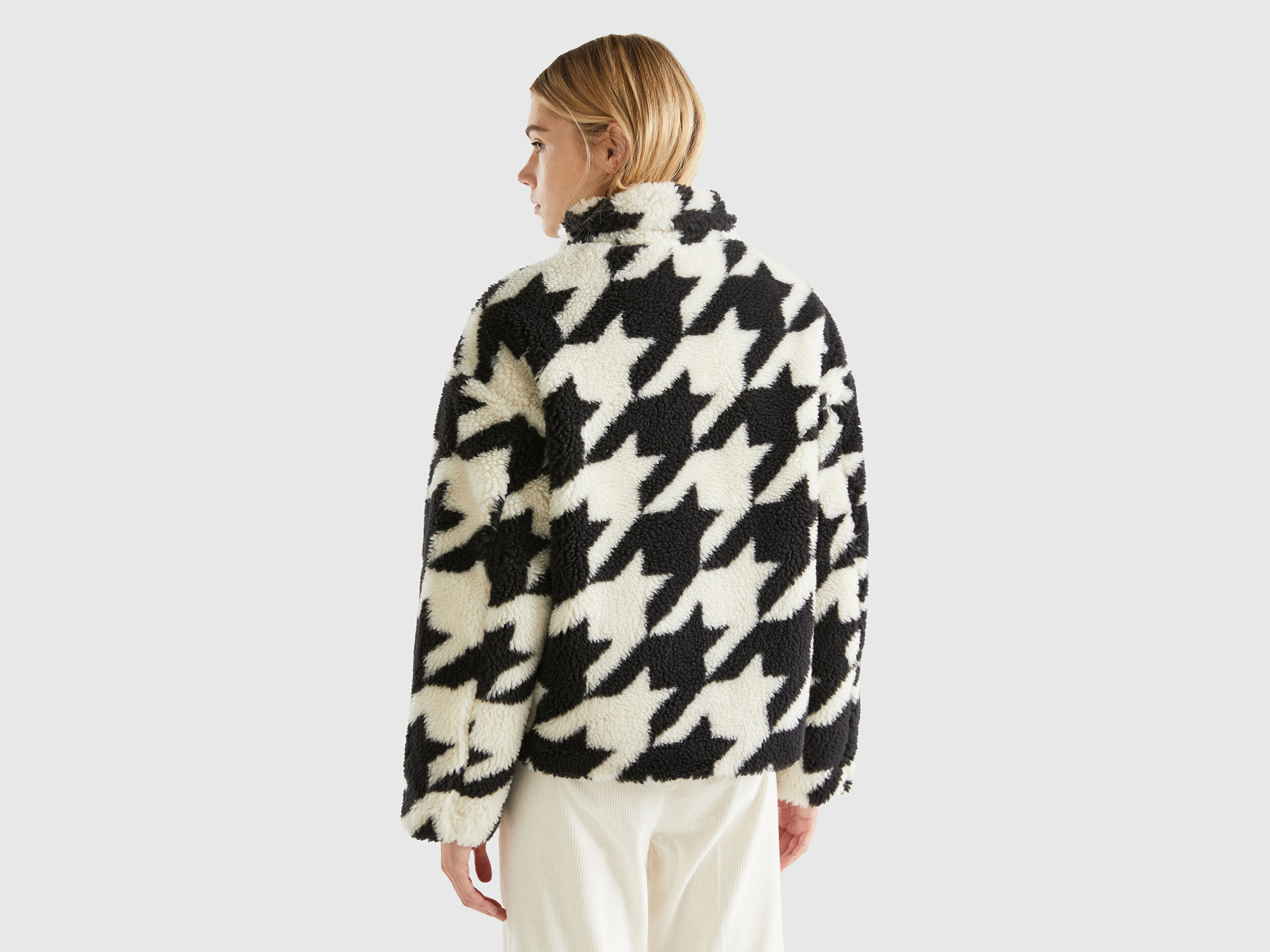 Relaxed Fit Zip Up Printed Teddy Jacket - Multi-color | Benetton