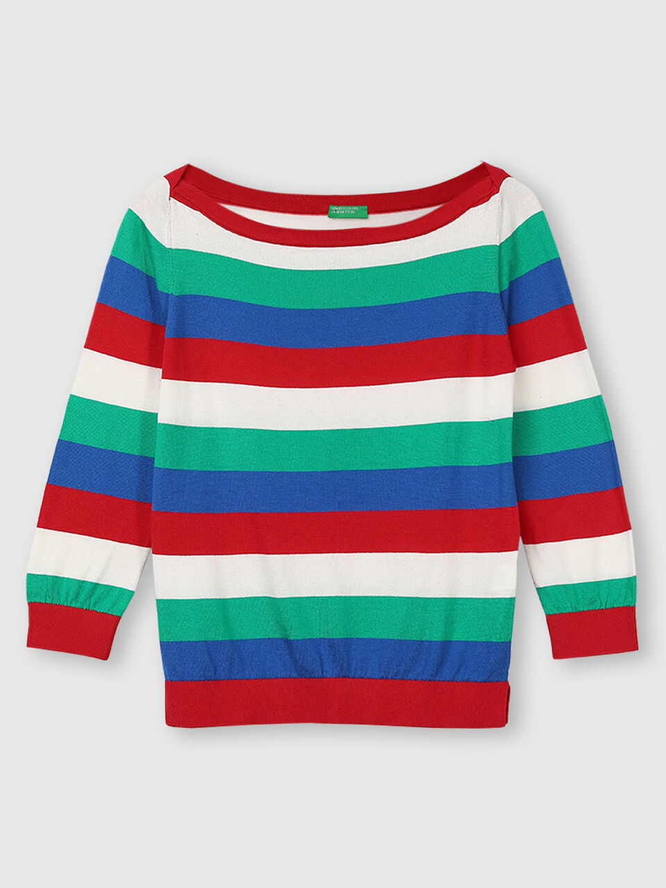 Cotton Boat Neck Striped Sweater image number 1