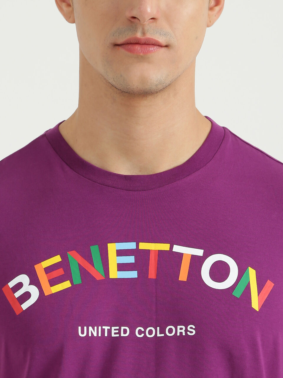 Mens Short Sleeve Printed T-Shirt - Purple | Benetton
