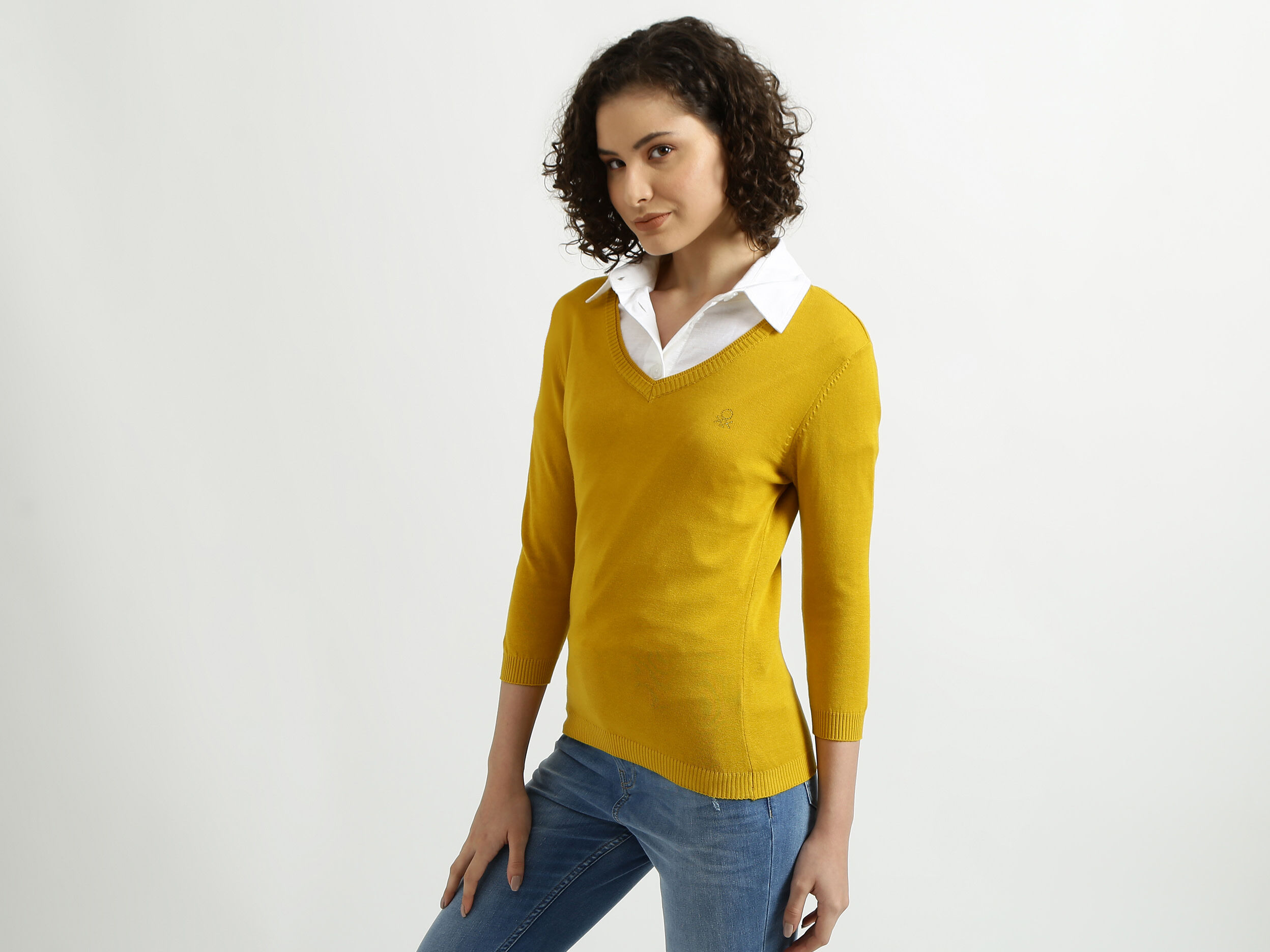 Mustard v neck sweater top