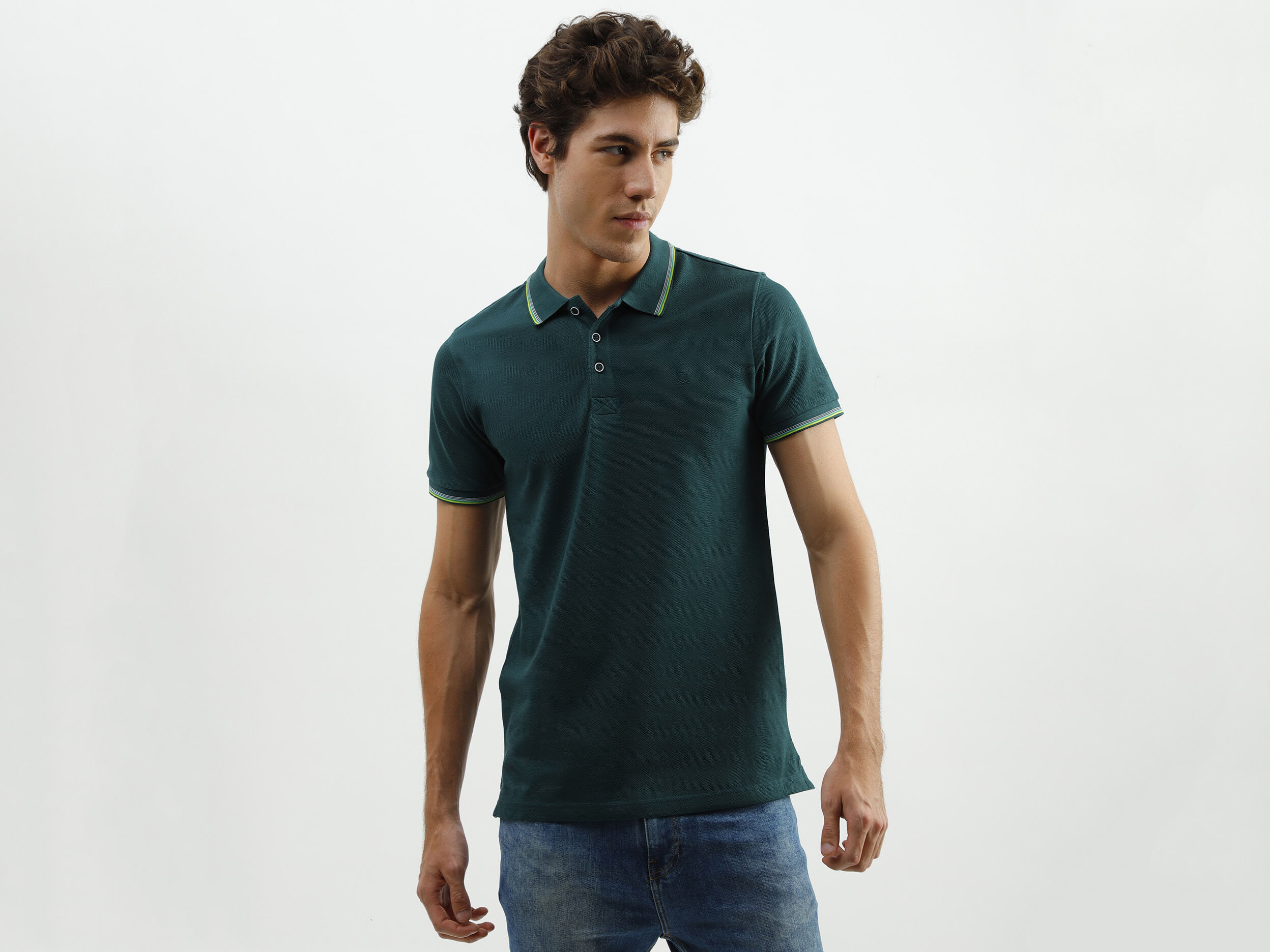 Bennetton Mens Green Tipping Polo - Green | Benetton