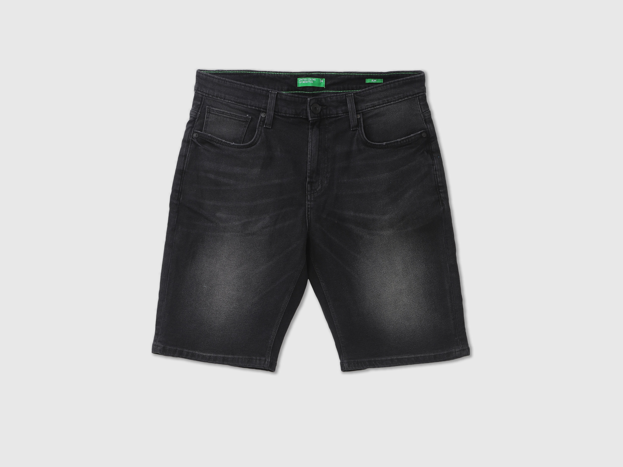 Men Black Denim Shorts Black Benetton