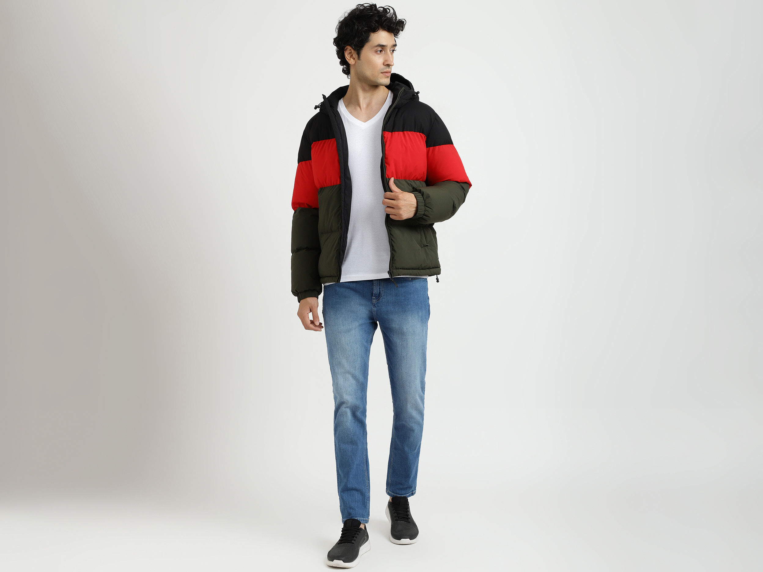 Men Colorblocked Hooded Jacket Multi color Benetton