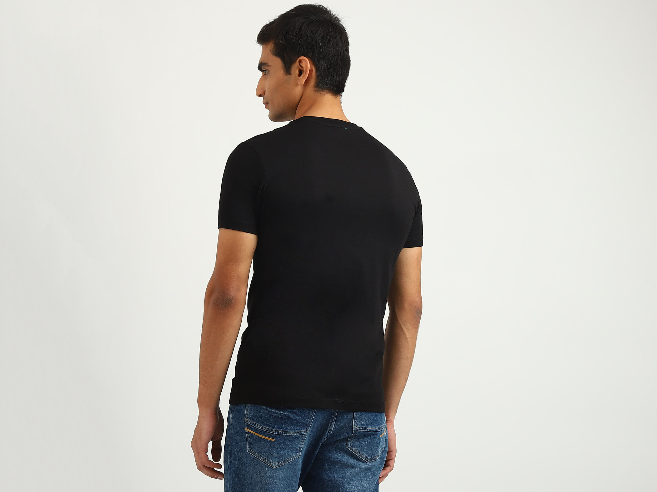 最新作 Solid Men Round Benetton | Black - T-shirt Neck WorkUtility&SafetyClothing
