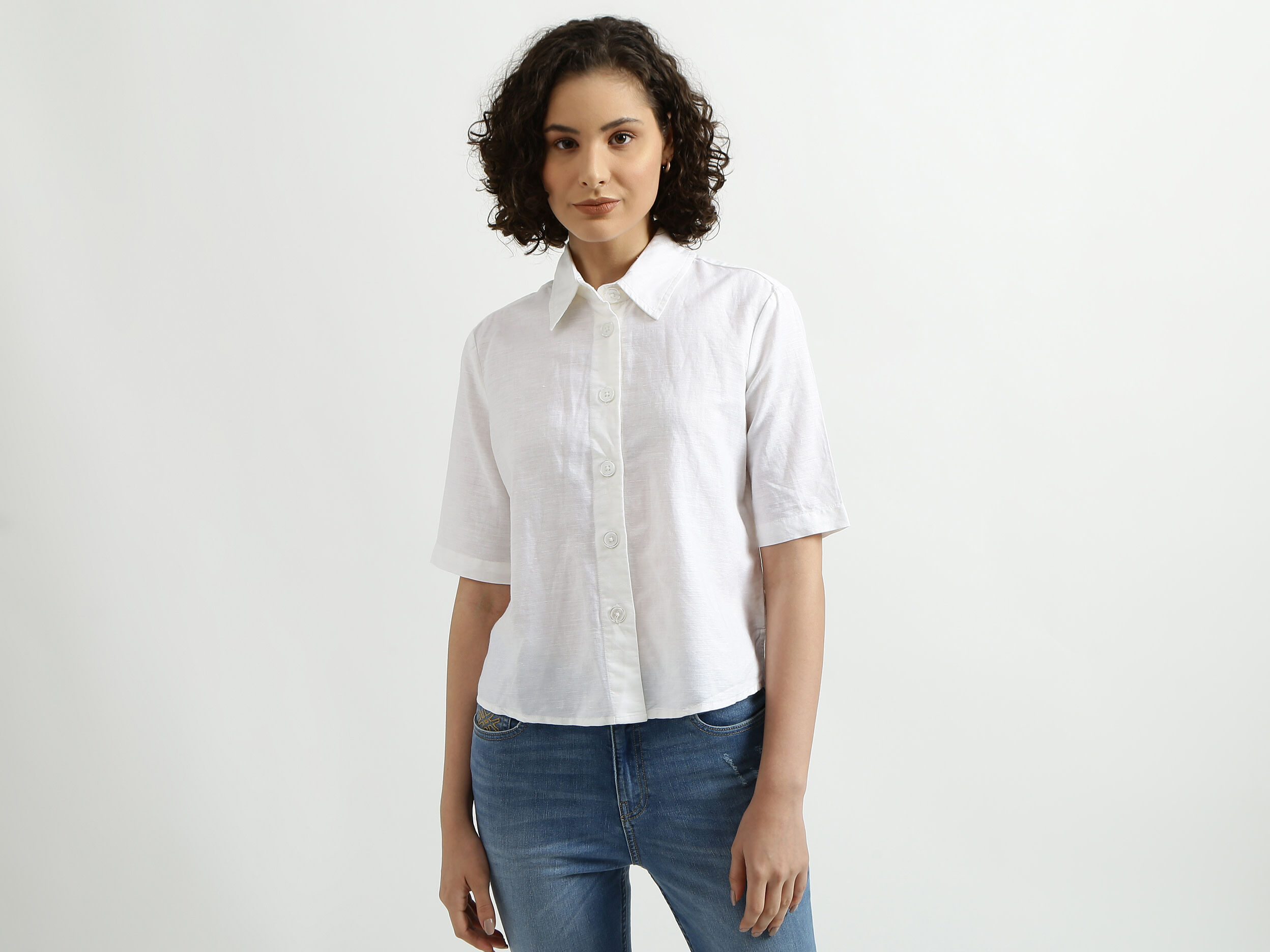 White Linen Shirt White Benetton