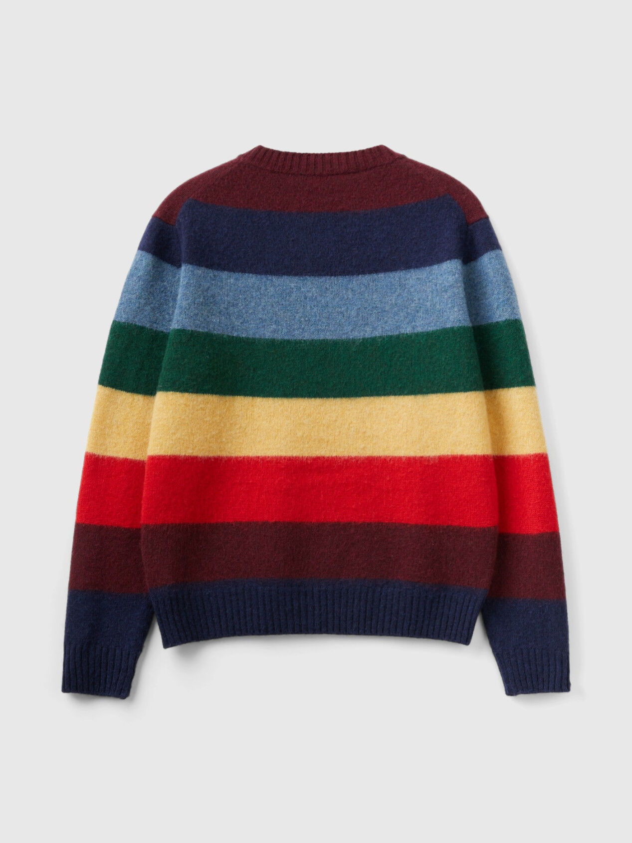 Regular Fit Ribbed Knit Hem Soft Wool Blend Crew Neck
