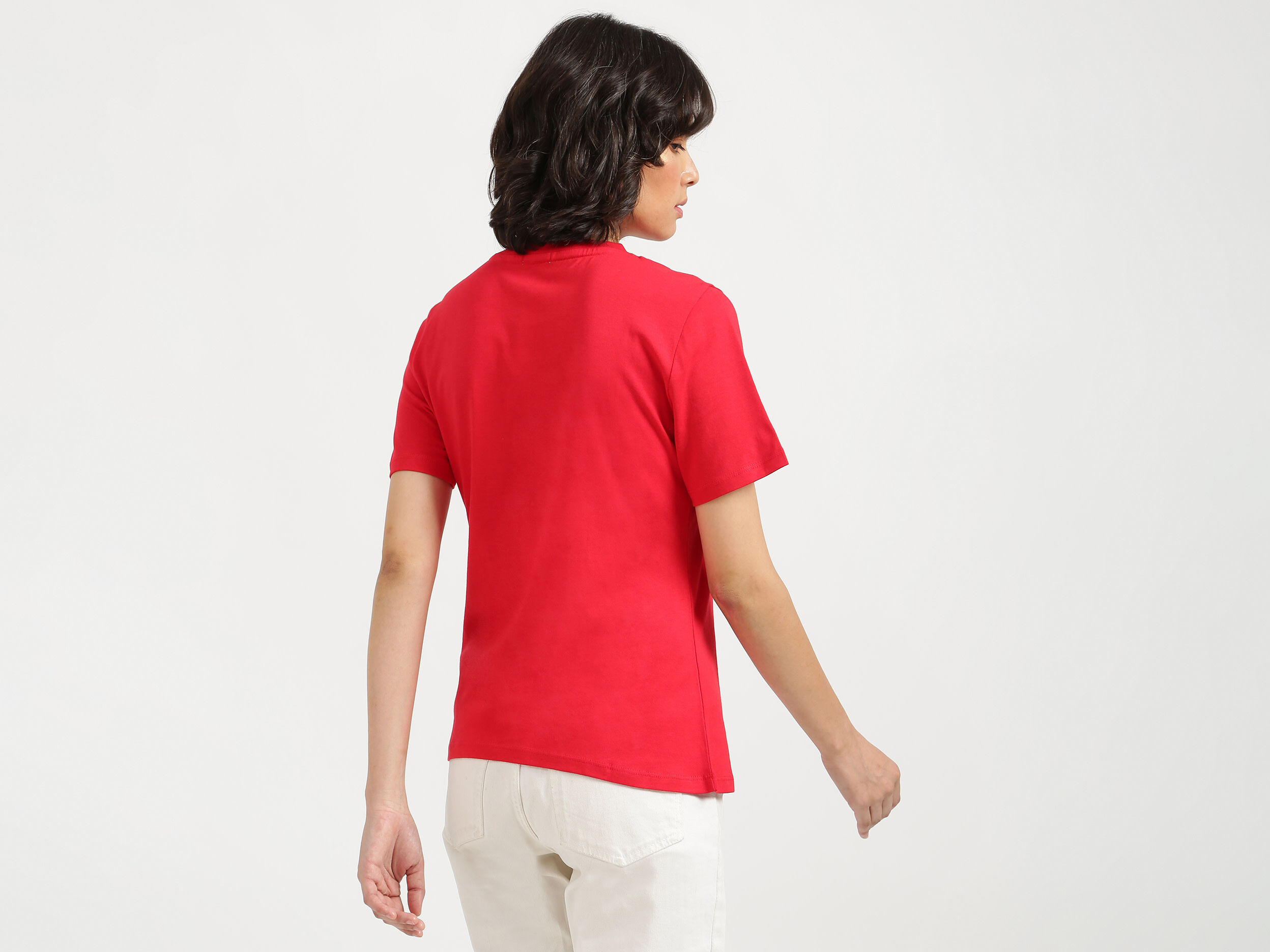 Women Red Printed Round Neck T Shirt - Red | Benetton